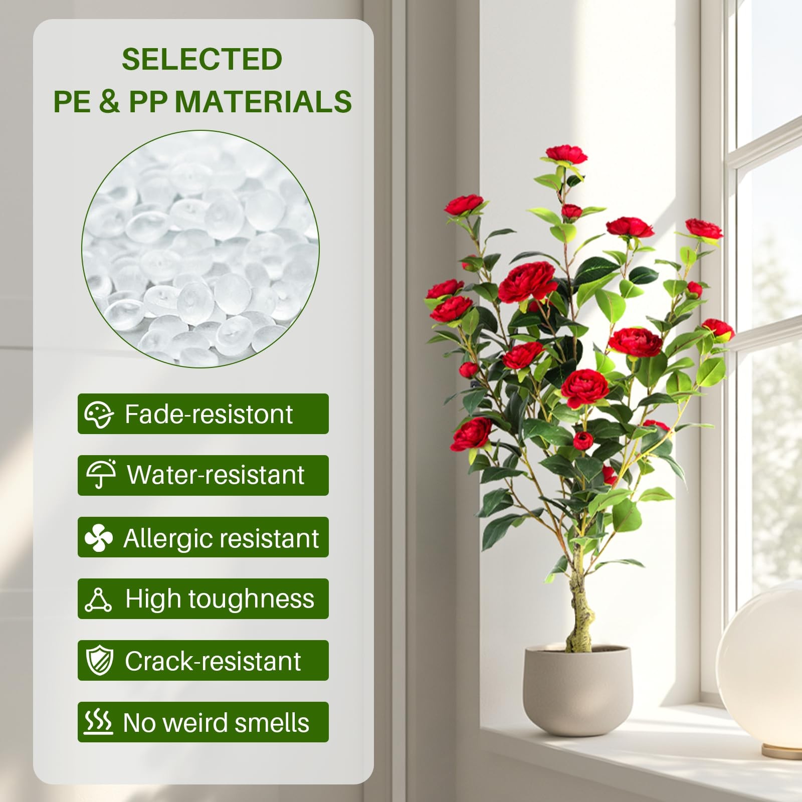 Artificial Camellia Tree 2 Pack, 3FT Faux Camellia Plant in Pot, 36 inch Fake…