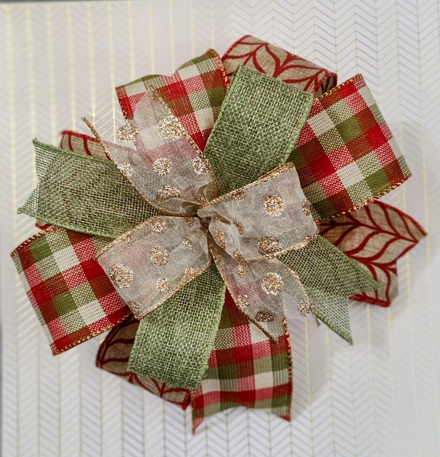 8×8 Sage, Berry, Gold Bow, Lantern Bow, Door Hanger Bow, Wreath or Swag Bow