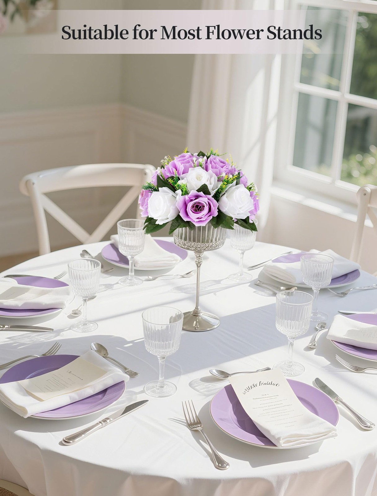 Purple Flowers for Centerpieces: 6 Pcs Fake Lilac White Roses Flowers for Wed…