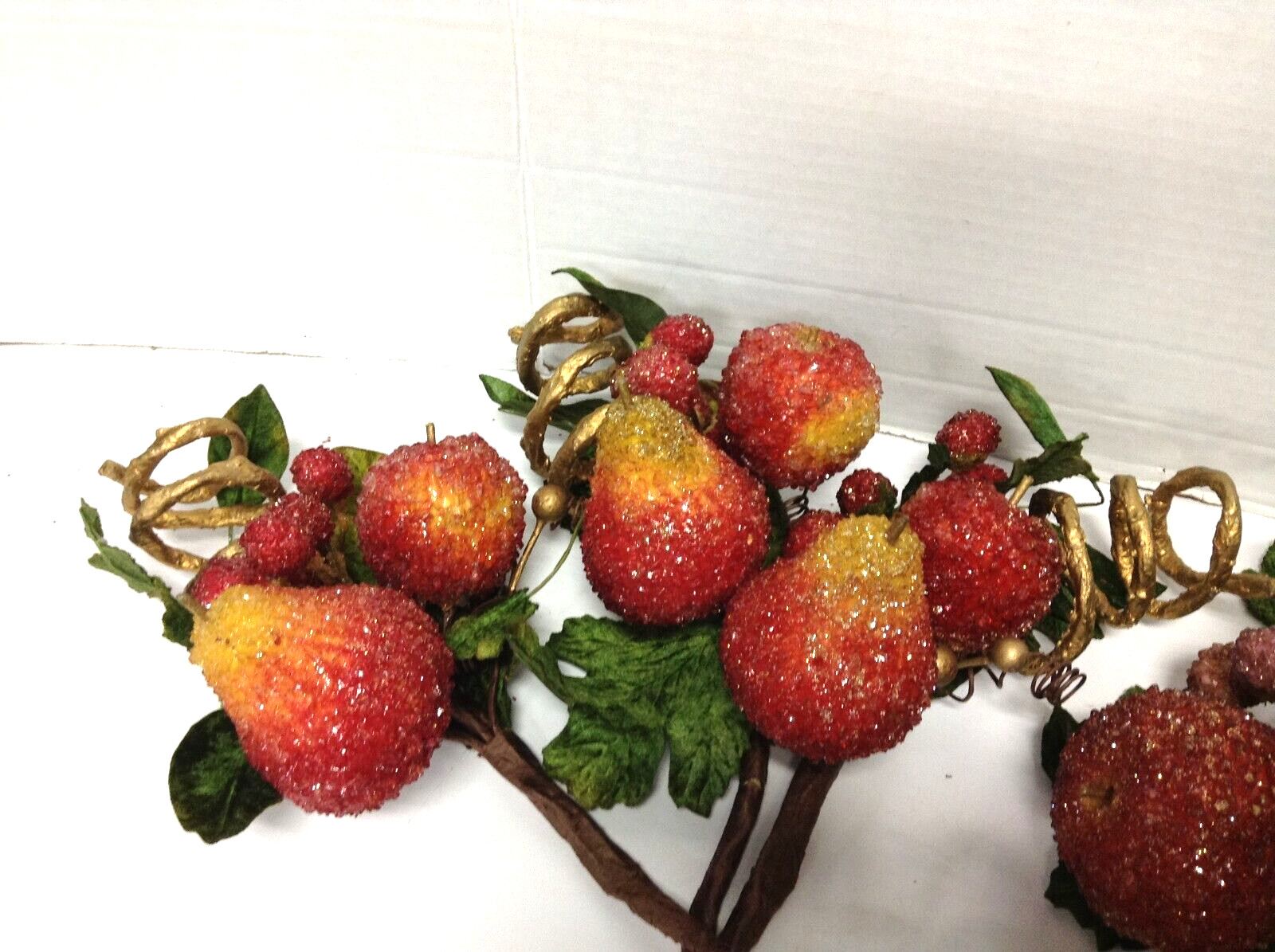 8 Frontgate Beaded Crystal Holiday Faux Fruit Picks Floral Tree Stems Apple Pear