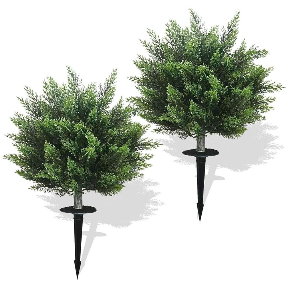 Lifelike 2Pcs50CM Artificial Cypress Plants with Ground Spike for Outdoor Garden