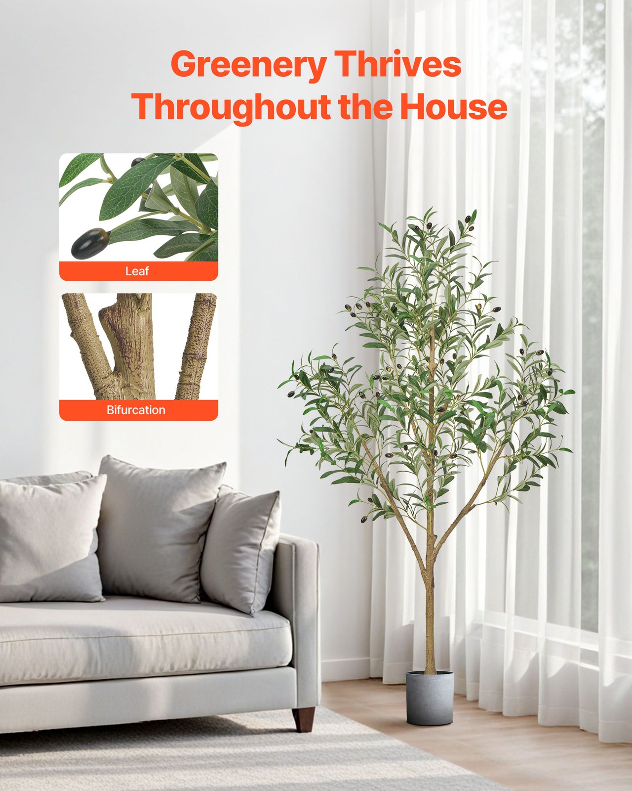 VEVOR 5FT Artificial Olive Tree Tall Fake Plant with Black Pot for Home Office