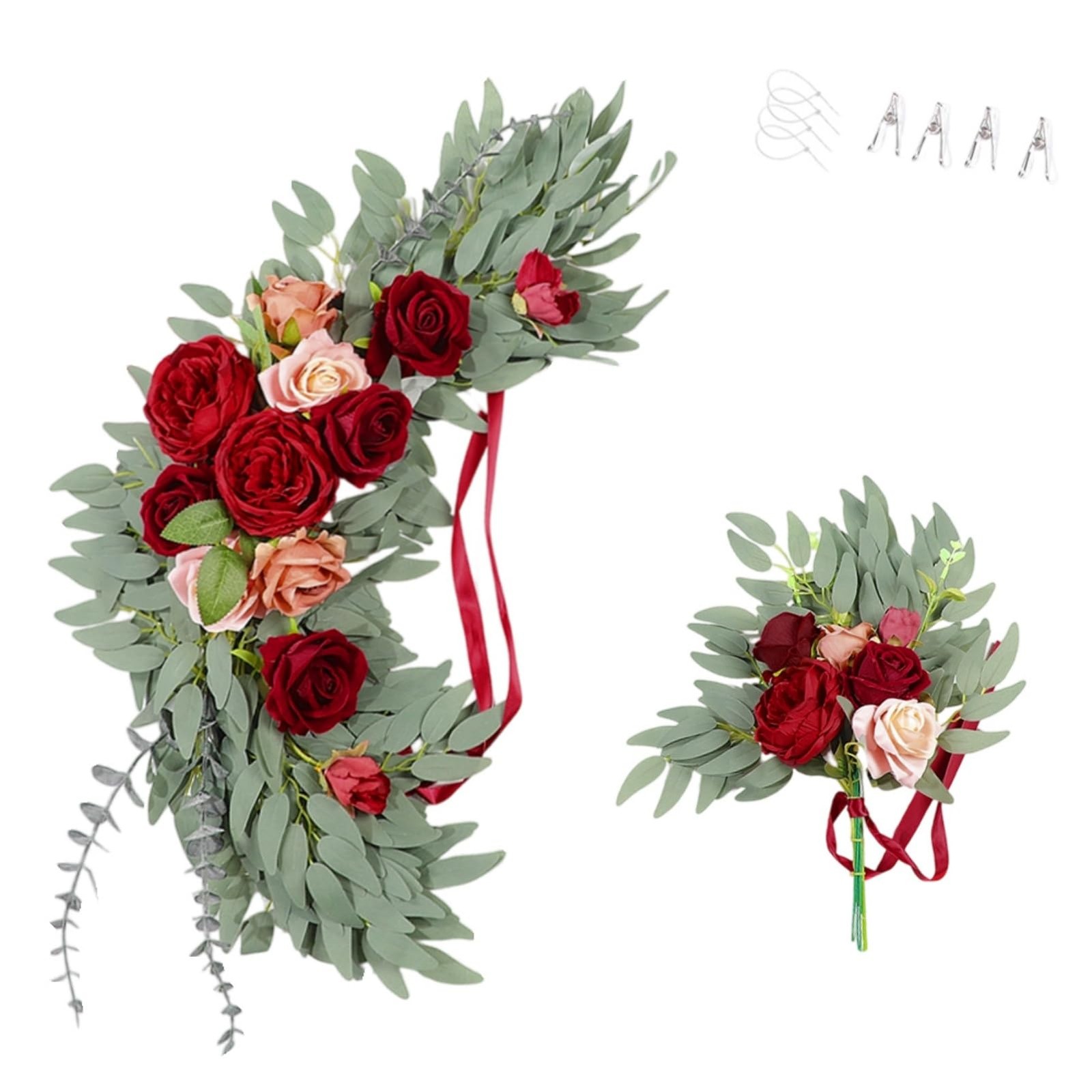 2 PCS Dark Red Burgundy Artificial Rose Flower Swag Wedding Arch Sign Decor