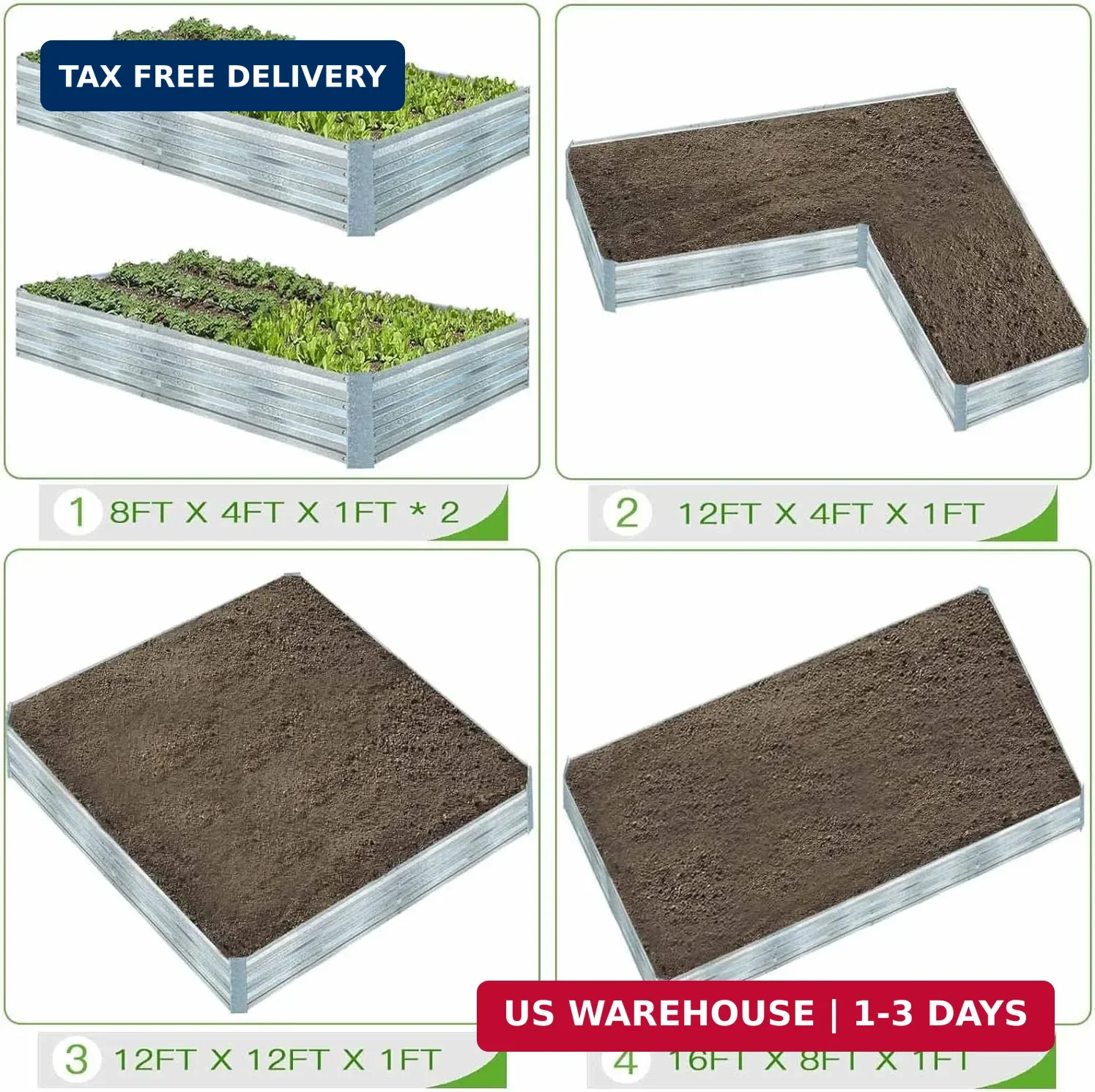 Galvanized Raised Garden Beds 2-Pack (8x4x1ft Each) – Overlapping 4-Inch Panels