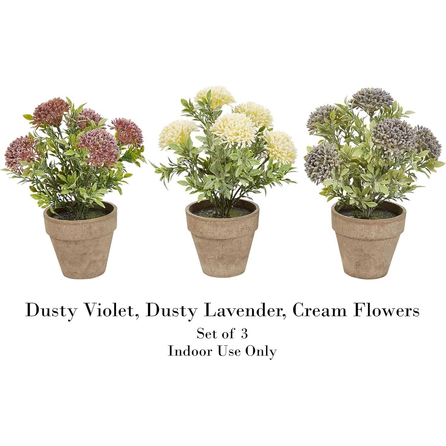 Set of 3 Faux Flowers 10in Artificial Floral Arrangement in Pots Pure Garden