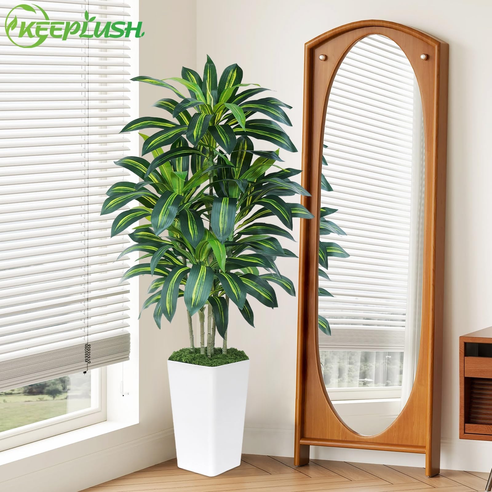 Keeplush 5FT Artificial Dracaena Tree – High-Density Foliage Fake Plant White