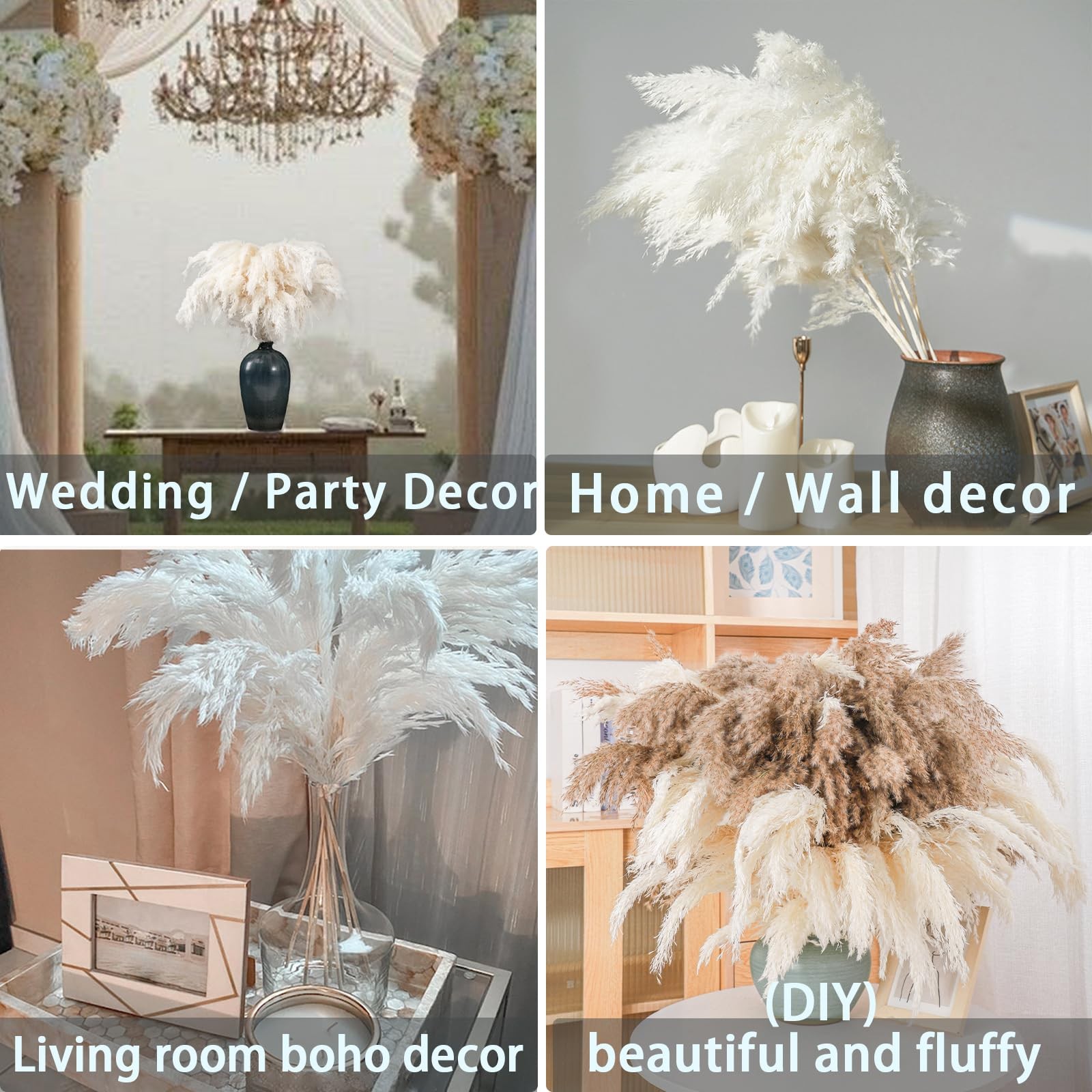 30 Stems 28″ inch Large White Pampas Grass Fluffy, Boho Home Decor, Natural F…