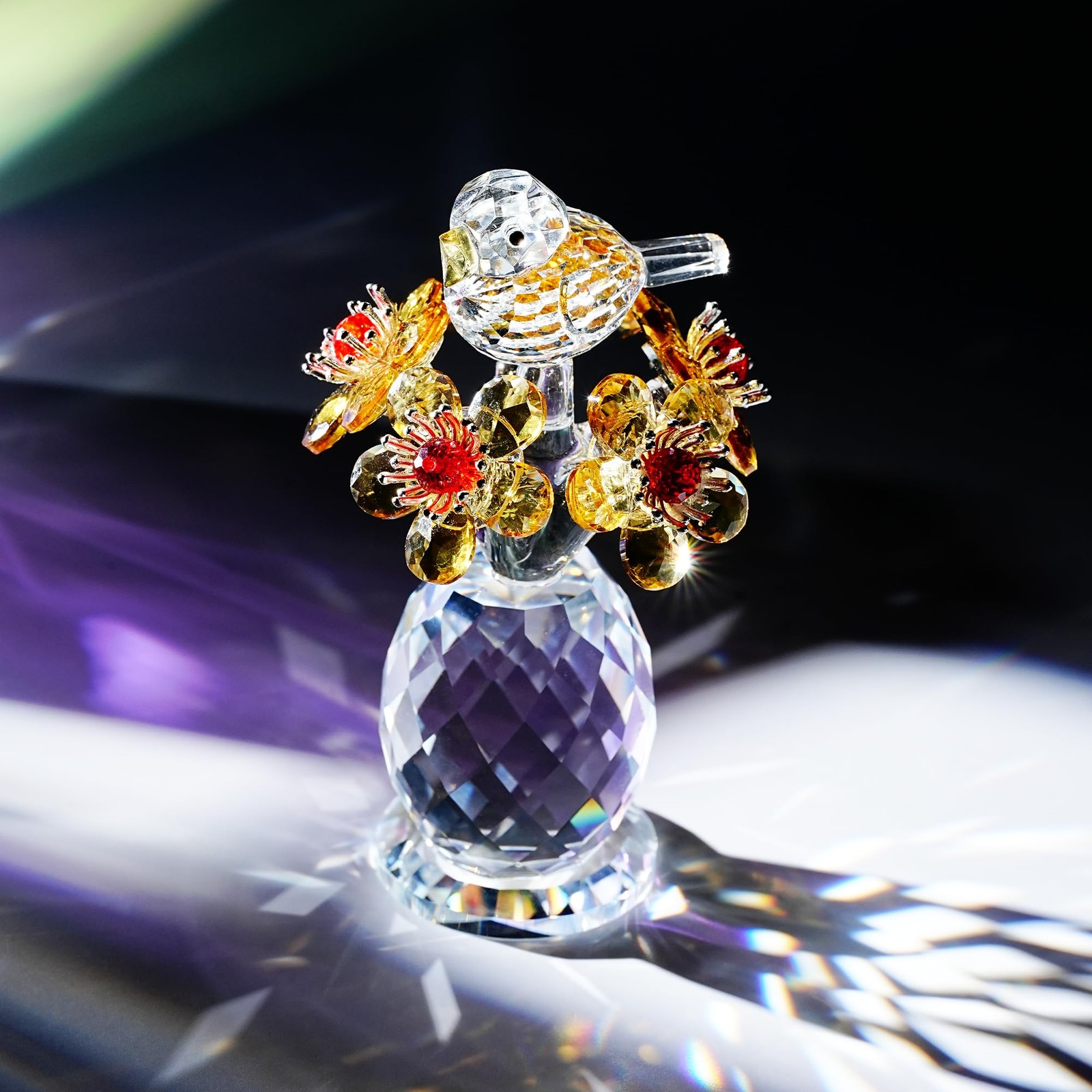 CNCRMEM Crystal Bird & Forget-Me-Not Flower Figurine,3×4 inch Glass Flower