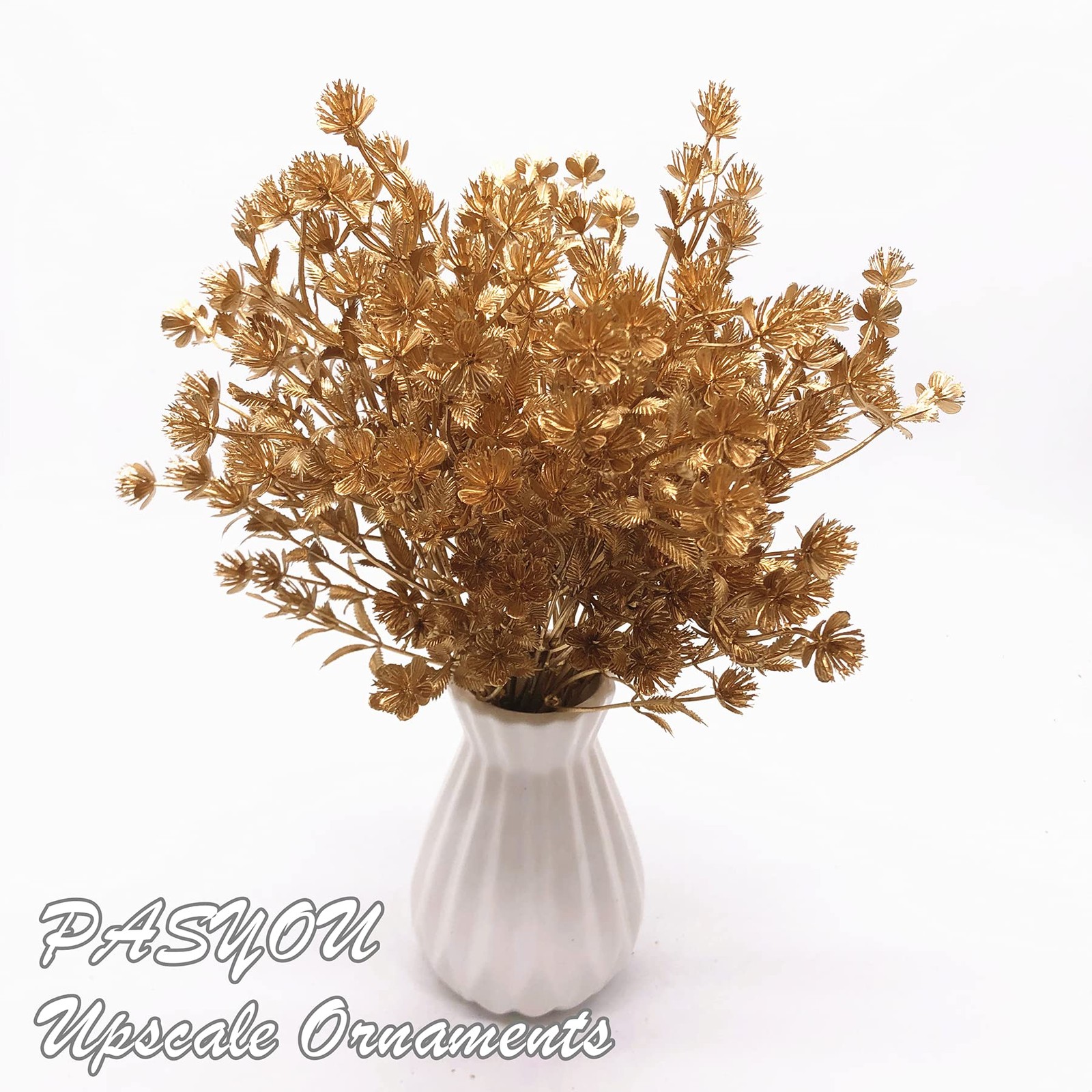 Artificial Flowers Fake Plants Christmas Decorations, Golden Plastic Leaves G…