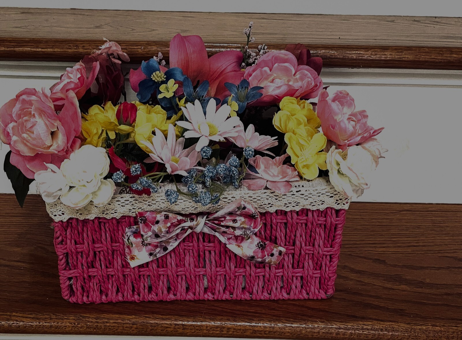 Jewel tone colored flower basket