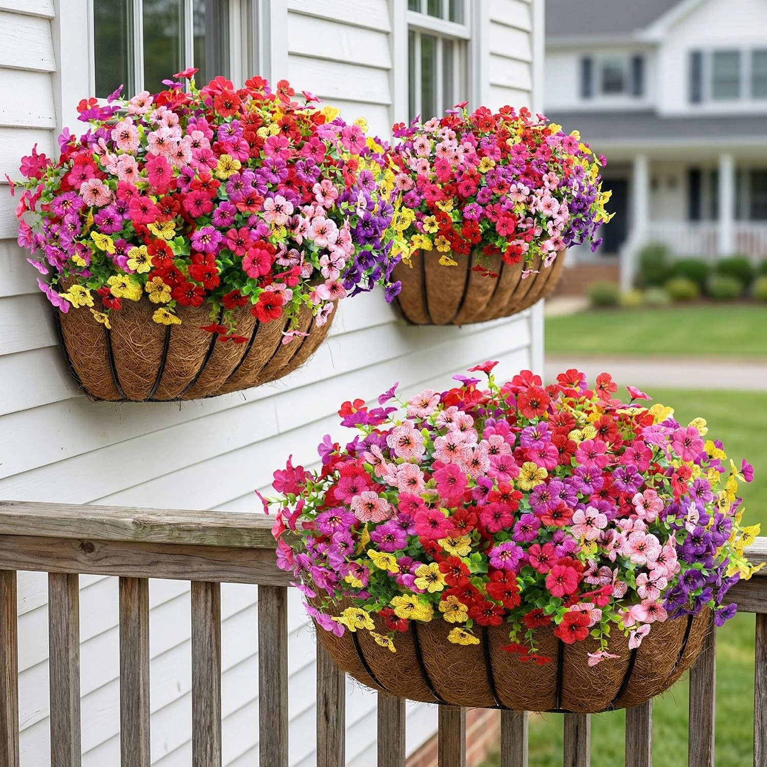 Artificial Flowers for Outdoors 12 Mix 6 Color UV Resistant Faux Plants