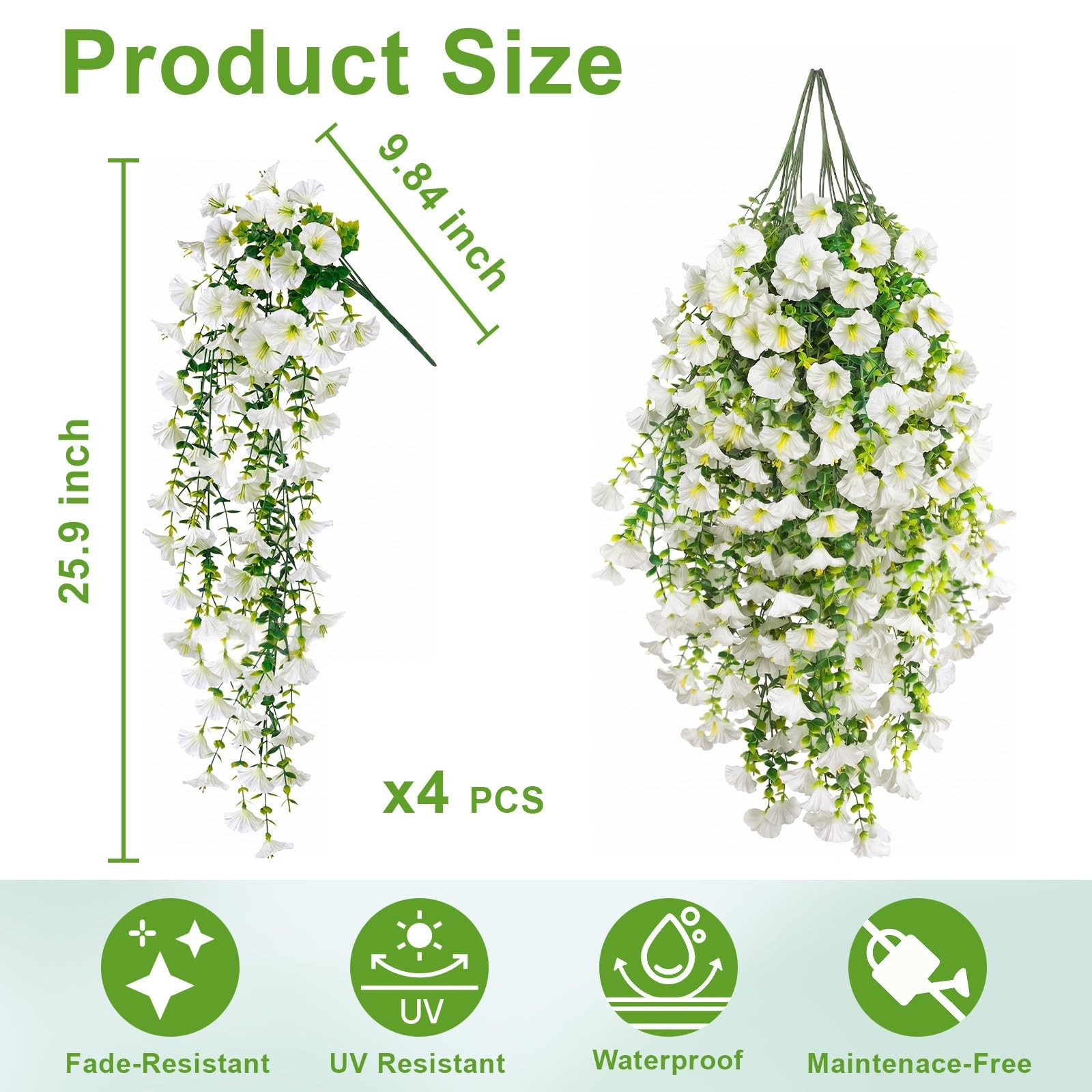 Artificial Hanging Flowers for Outdoors, 4Pcs UV Resistant Faux Morning Glory…