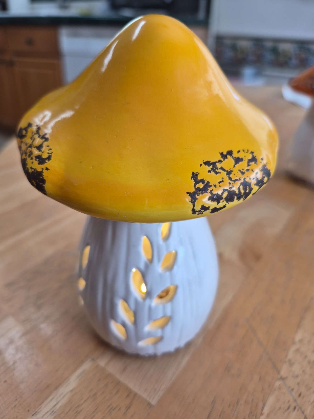 3 Lighted Mushroom Fairy Lights Ceramic Home Table Decor Orange Yellow Green