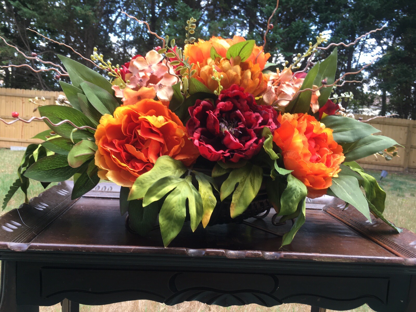 Year Round Floral Arrangement Burgundy And Orange Centerpiece Fall Centerpiece