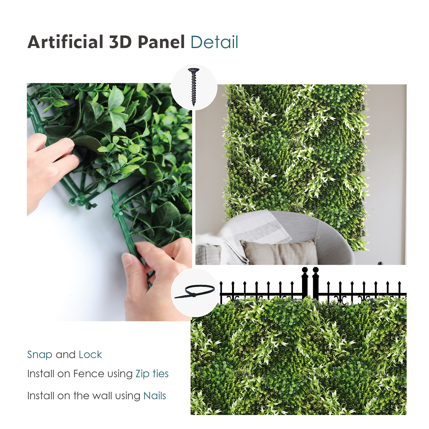 20″ Artificial Leaf Mat #13 3D Mixed Wall Hedge Decor Privacy Fence Panel Grass