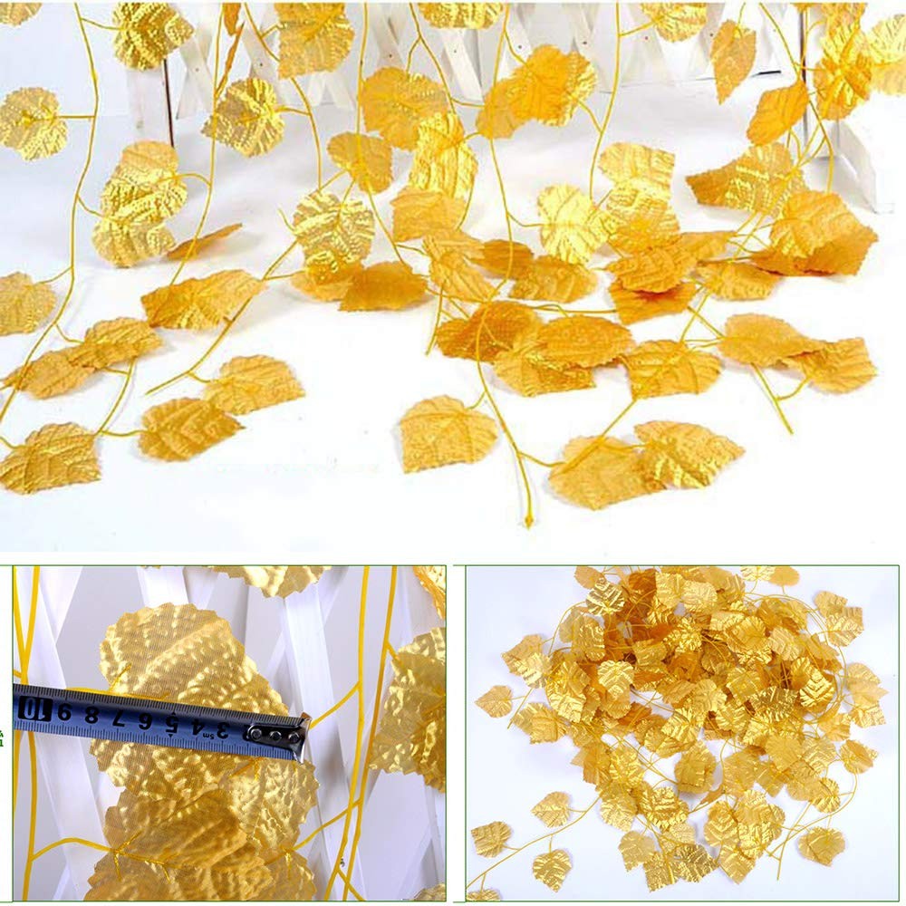 12pcs 6.5Feet Artificial Leaf Vine Wired Gold Leaf Garland Ivy Silk Greenery …