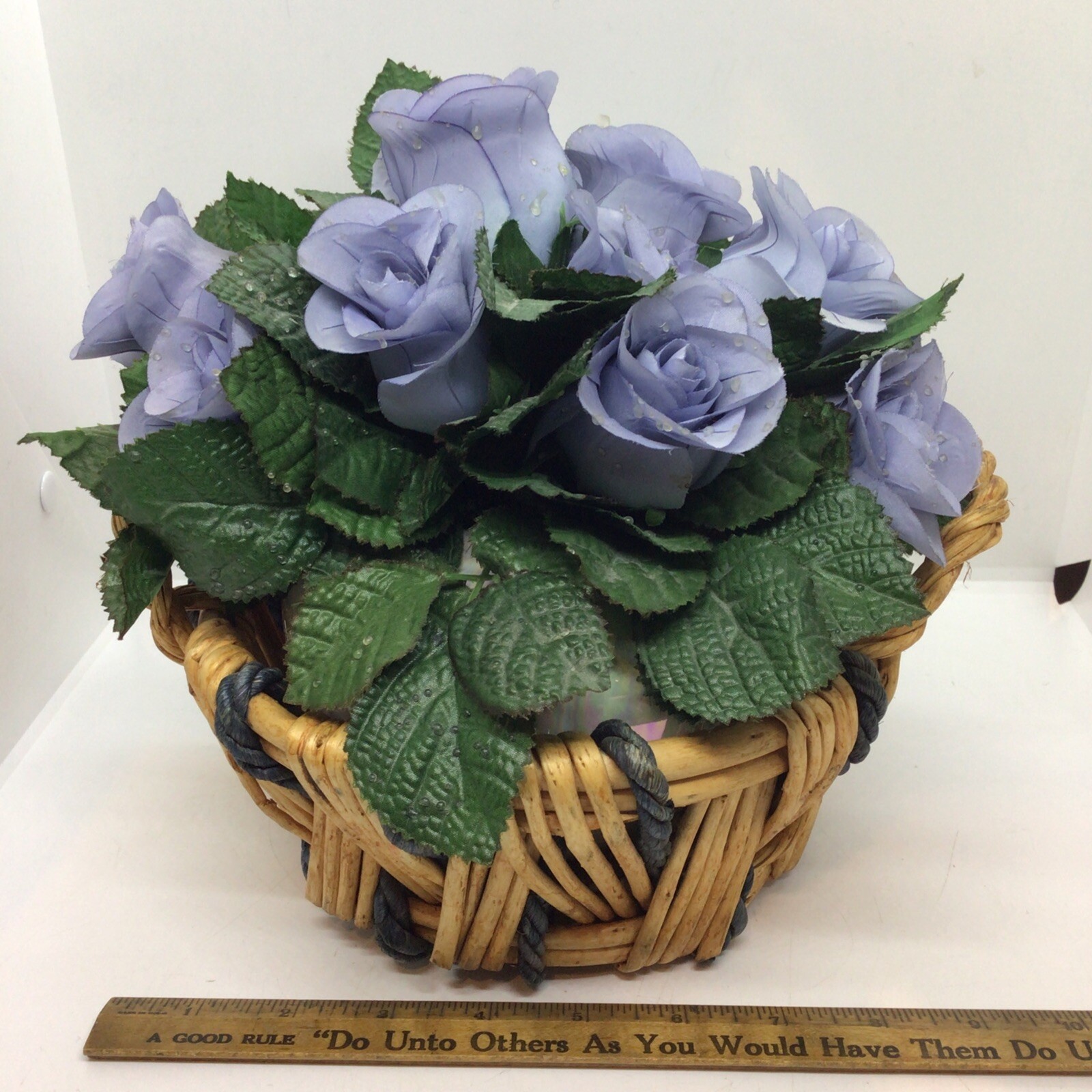 Artificial Violet Planter Basket Faux Indoor House Plant Mother Of Pearl Vase