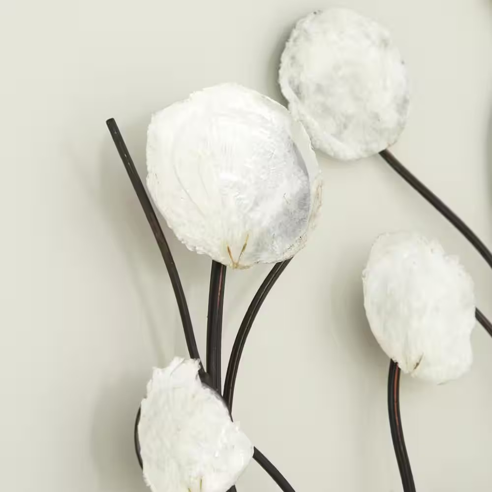 24 In. X 36 In. Capiz Shell White Floral Wall Decor with Capiz Accents