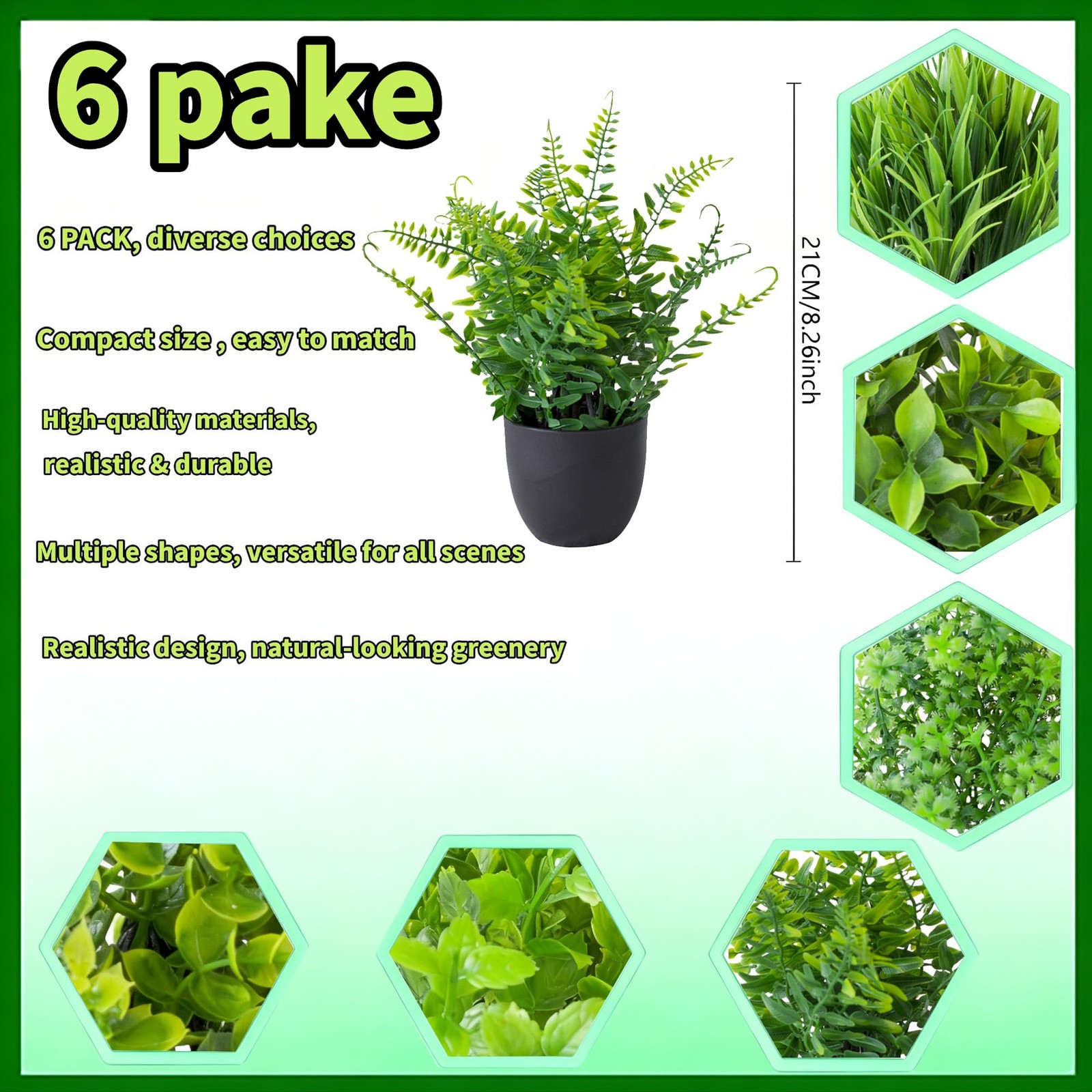 6 PCS Mini Artificial Simulation Green Potted Plants Home Office Desk Decor