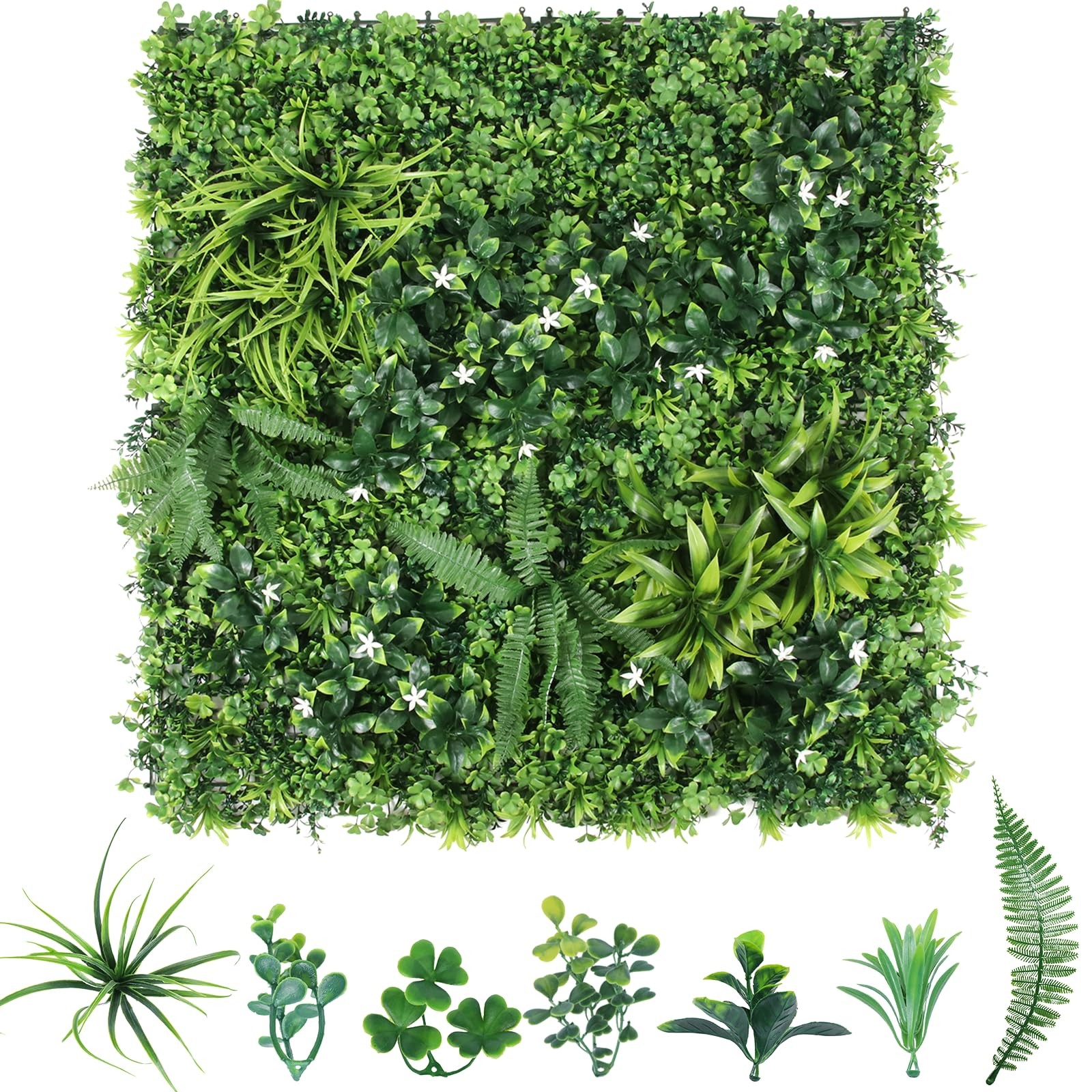 3pcs 39.37″X39.37″ PE Artificial Grass Wall Panel, 6-Plant Mixed Foliage Easy