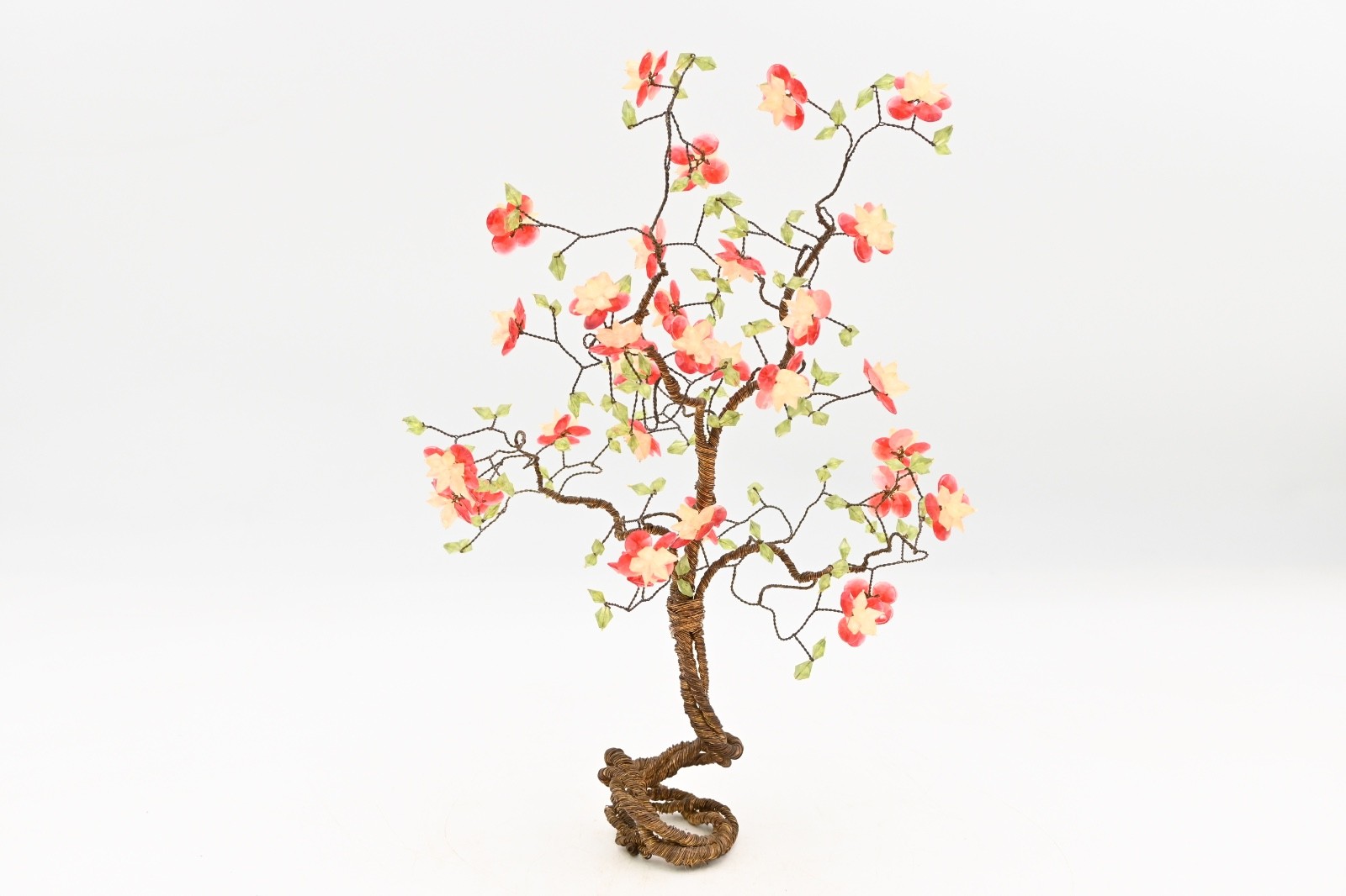 Vintage Decorative Wrapped Copper Wire Bonsai Tree Cherry Blossom Flowers