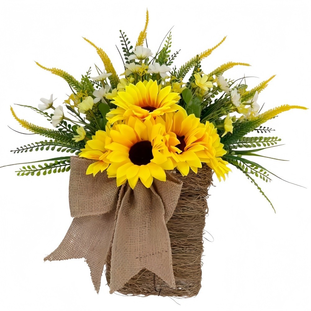 Plastic Sunflower Basket 35cm Handmade Autumn Wreath for Home Office Decor