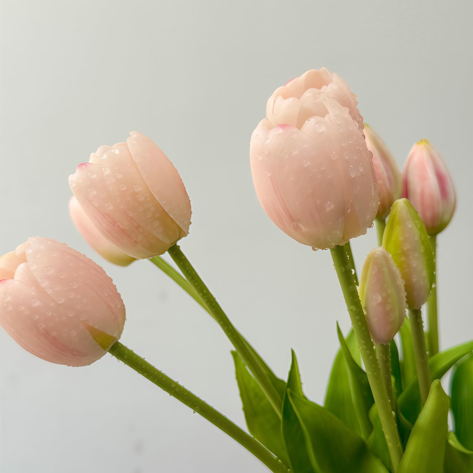 10 PCS Pink Artificial Tulip Flowers Real Touch Plastic Faux Bouquet Decor