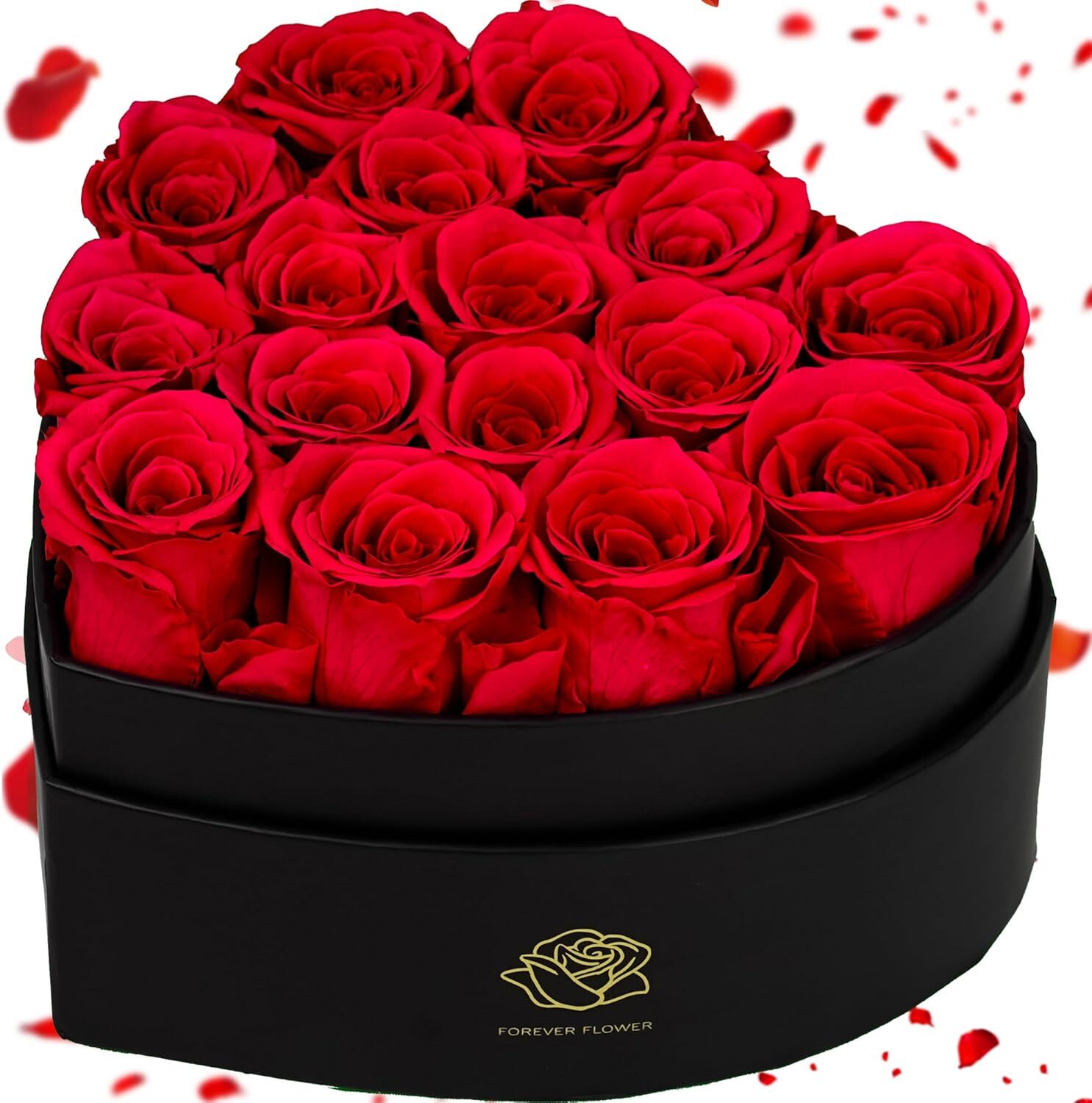 16-Piece Forever Roses Heart-Shaped Box – Real Immortal Preserved Roses Lasting