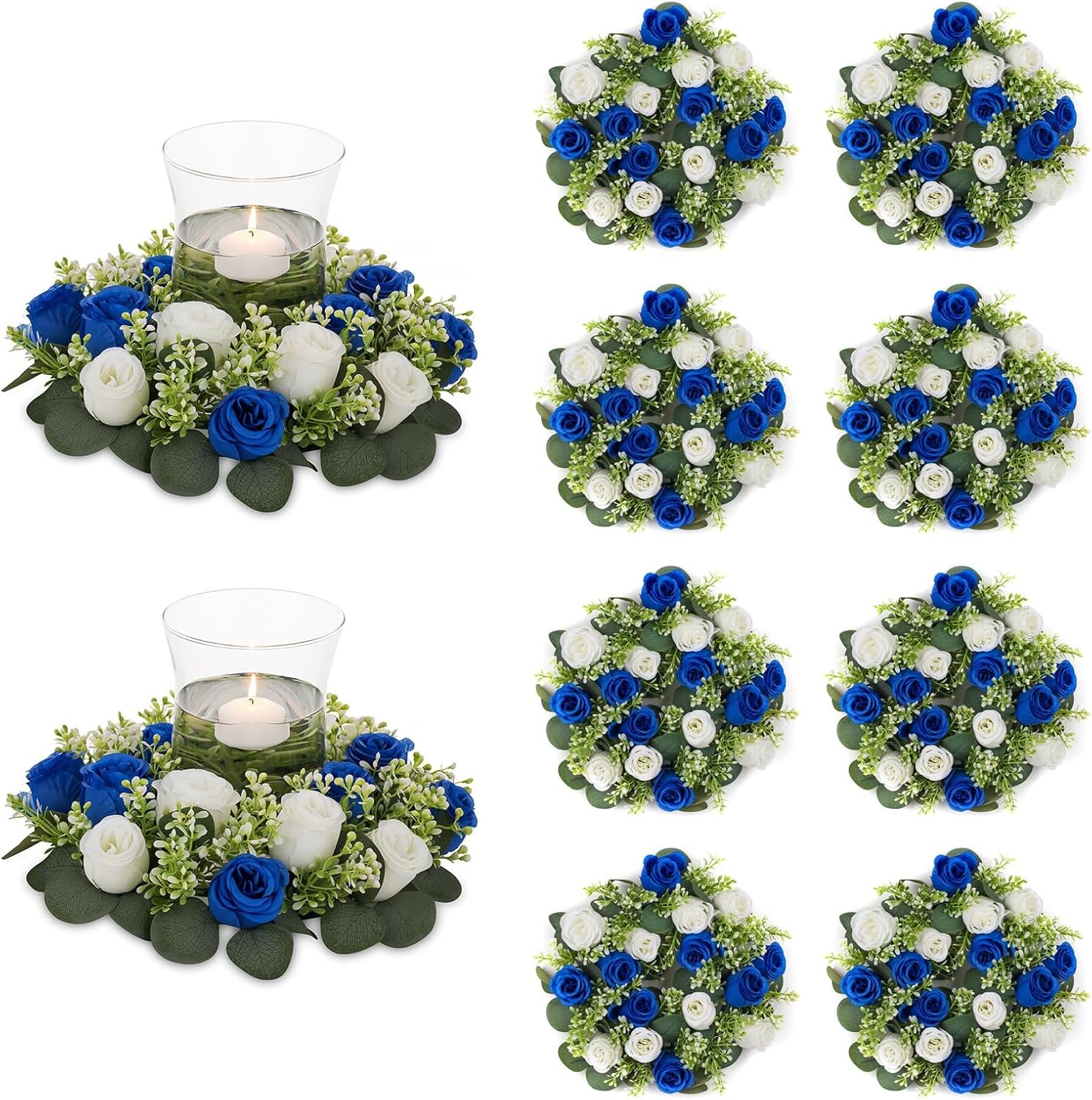 Flower Candle Rings Centerpieces 13.4 Inch Champagne & White Artificial Rose