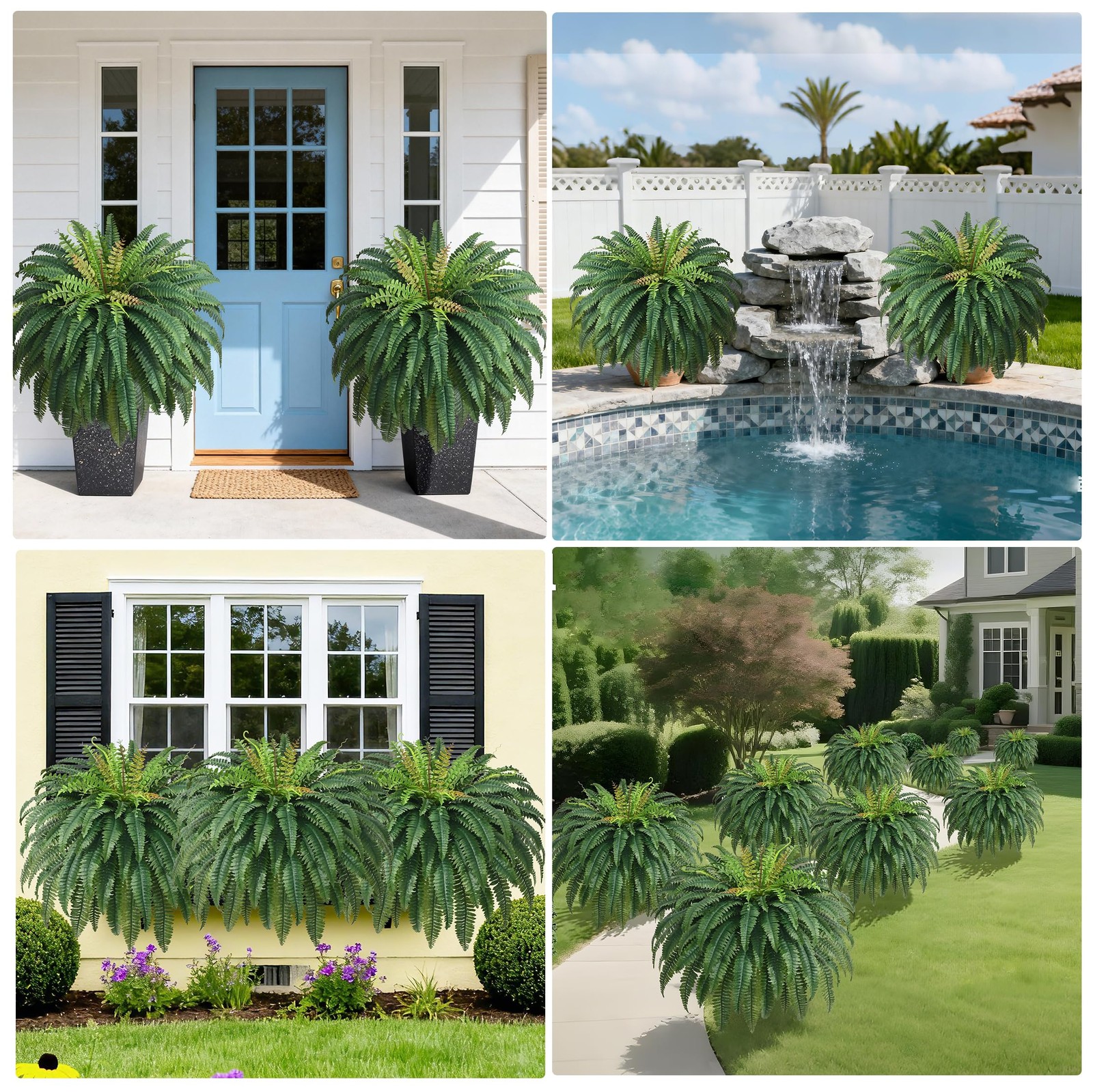 48In 96 Leaves Large Fake Ferns Plants 2Pcs Artificial Ferns for Outdoors