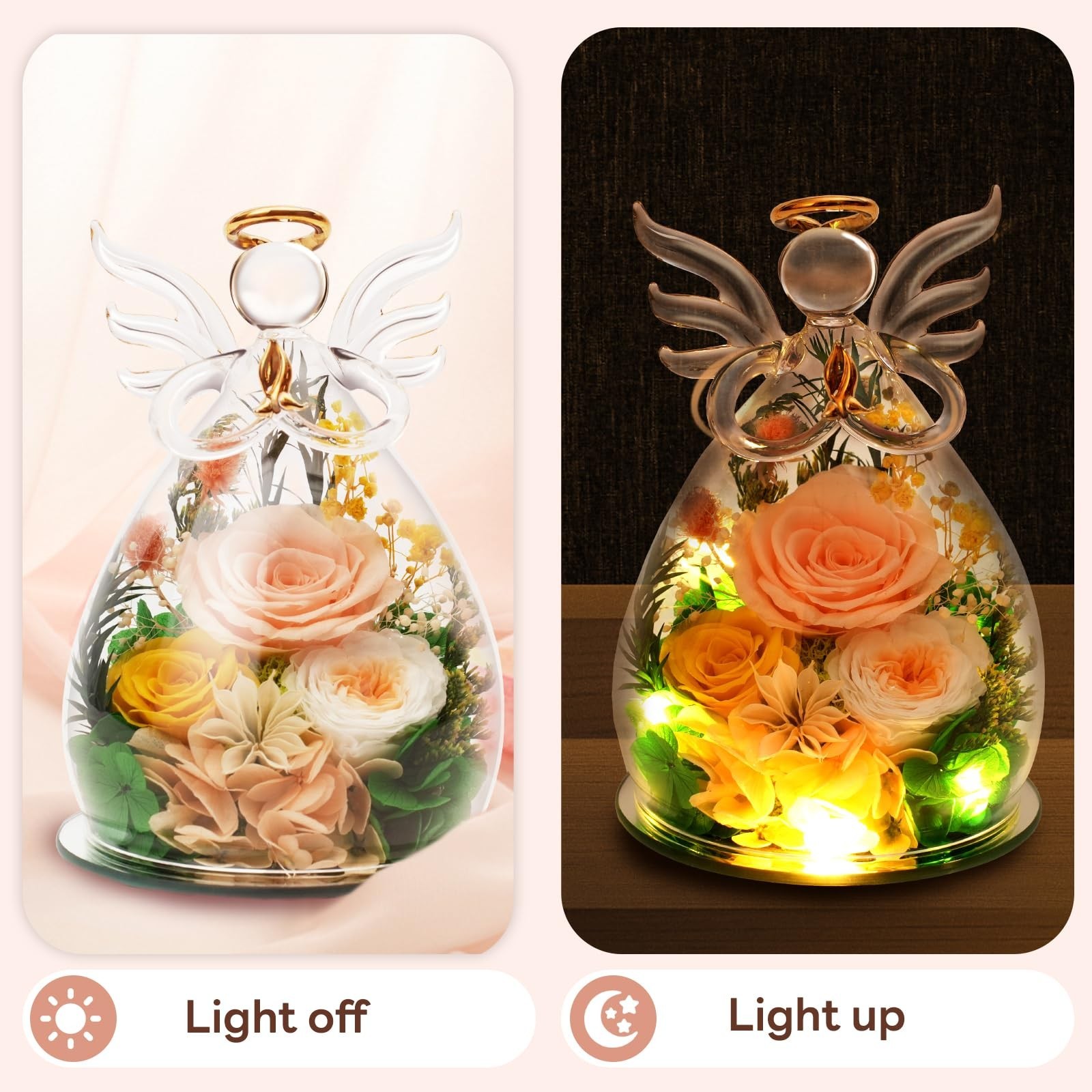 Gifts for Mom Birthday Gifts for Women, Preserved Rose in Glass Angel Figurines,