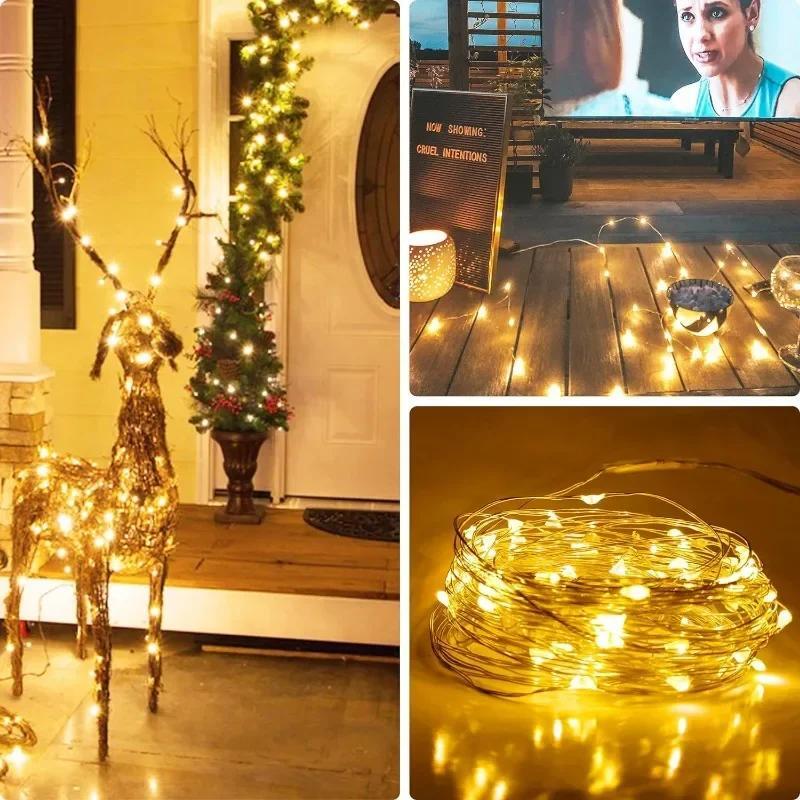 USB LED String Lights Silver Wire Garland Light Waterproof Fairy Lights