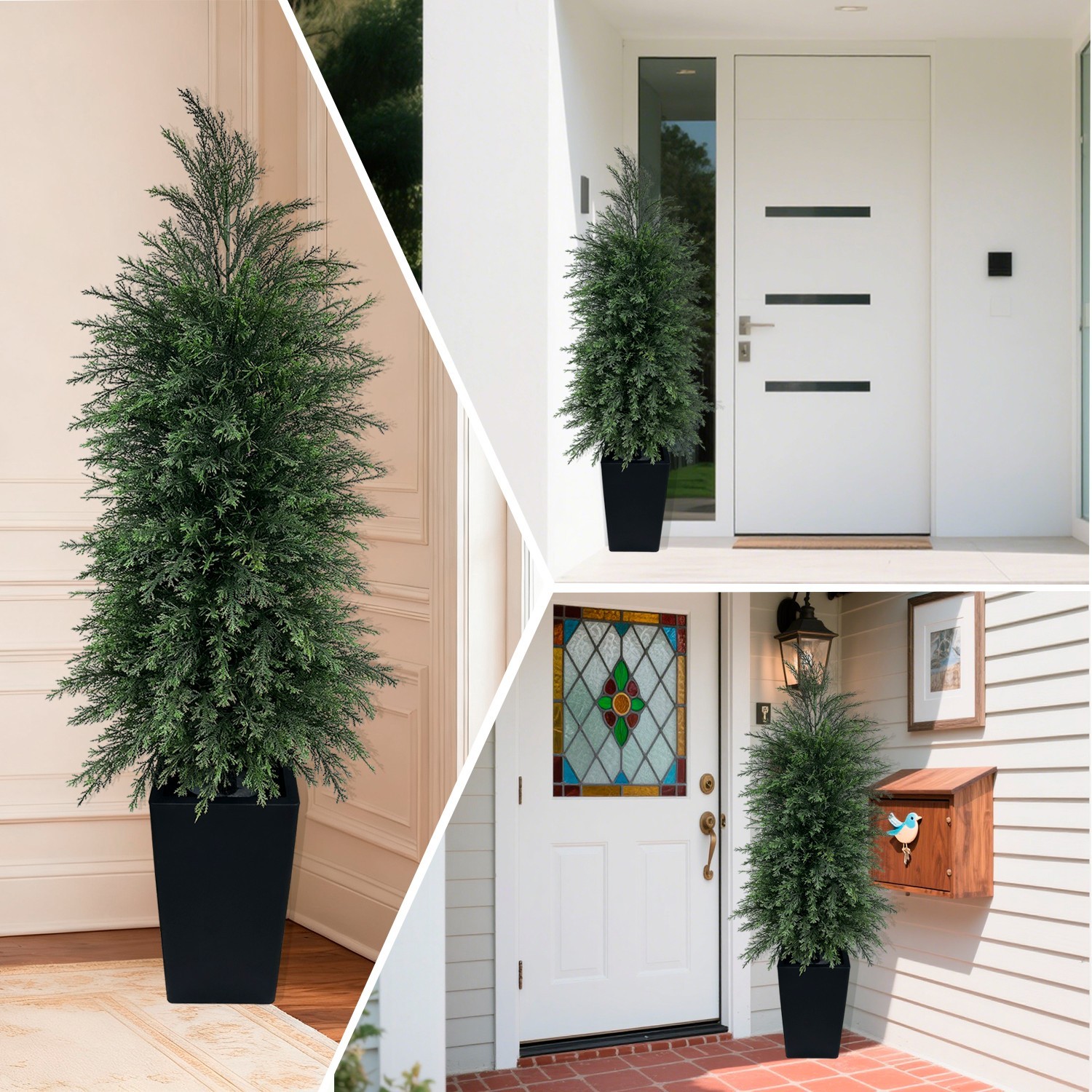 2Pack 4FT Artificial Cypress Tree, Black Square Planter Indoor/outdoor decor