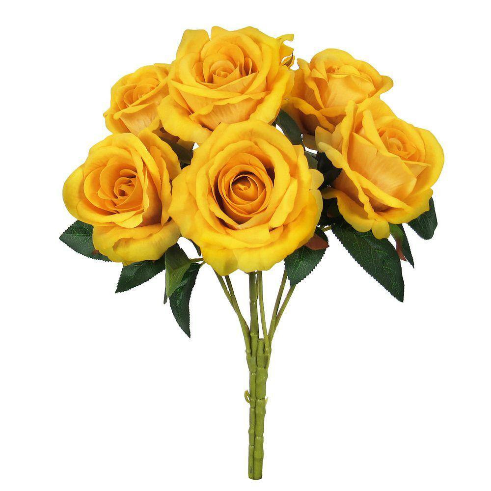 16 In. Yellow Artificial Velvet Rose Flower Stem Bush Bouquet (Set-2)