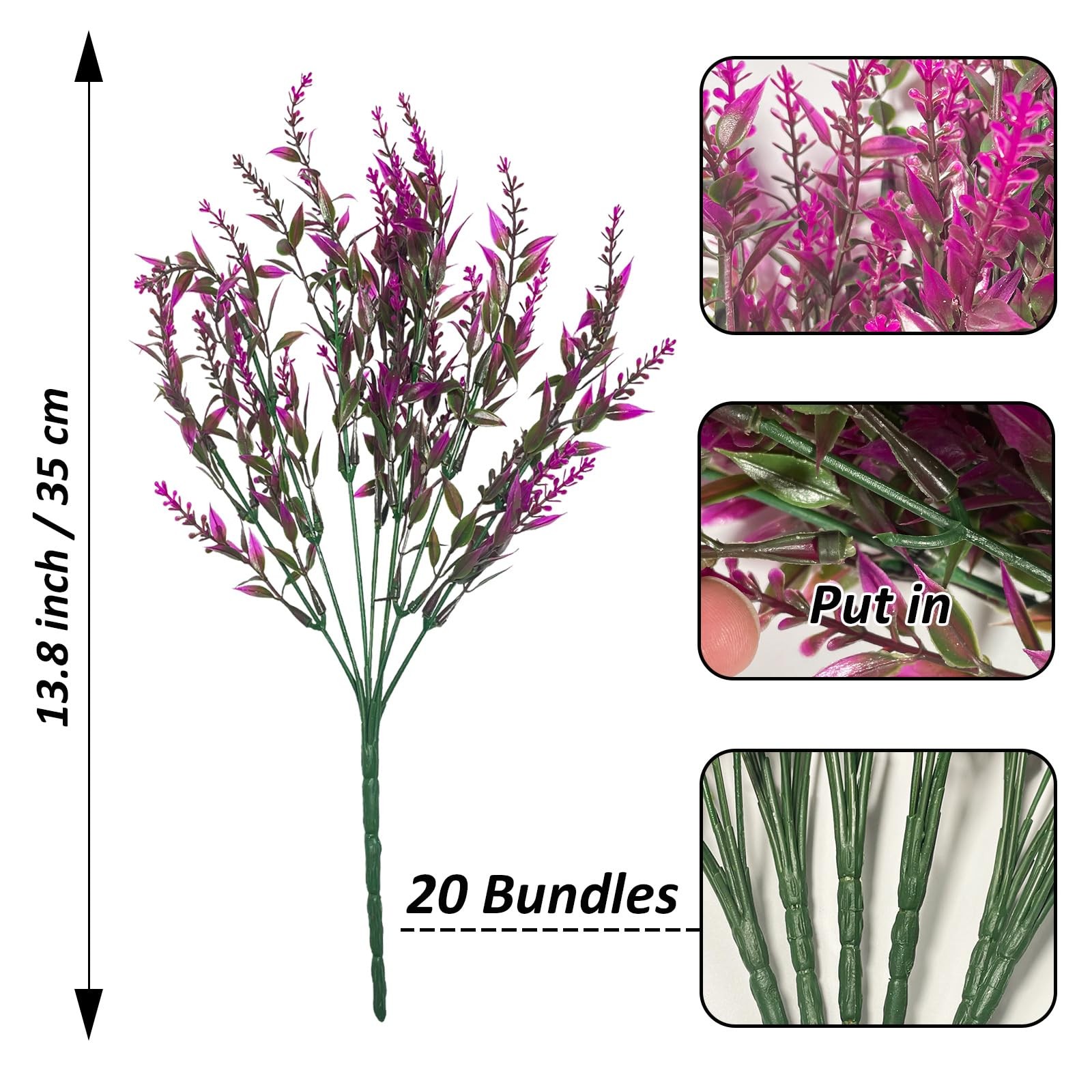 20 Bundles Artificial Lavender Flowers – UV Resistant Plastic Plants, Fake Sh…