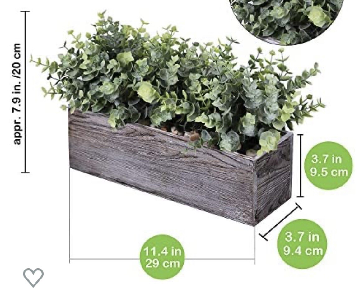 Faux Eucalyptus Plants in Rustic Rectangular Wood Planter Box Artificial Euca…