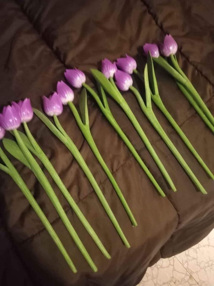 artificial flowers for decorationHAND CARVED HAND MADE FROM WOOD PURPLE/GREEN
