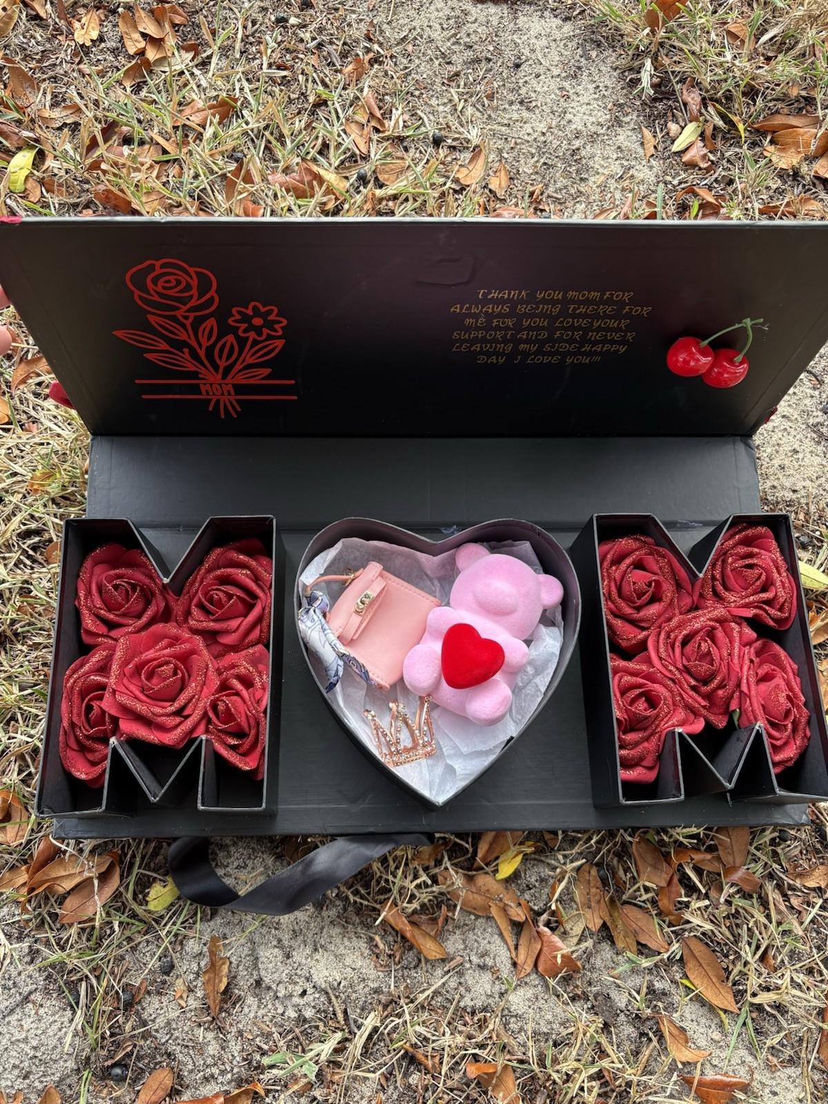 MOM Gift Box with Red Eternal Roses – Decorative Bear & Accessories