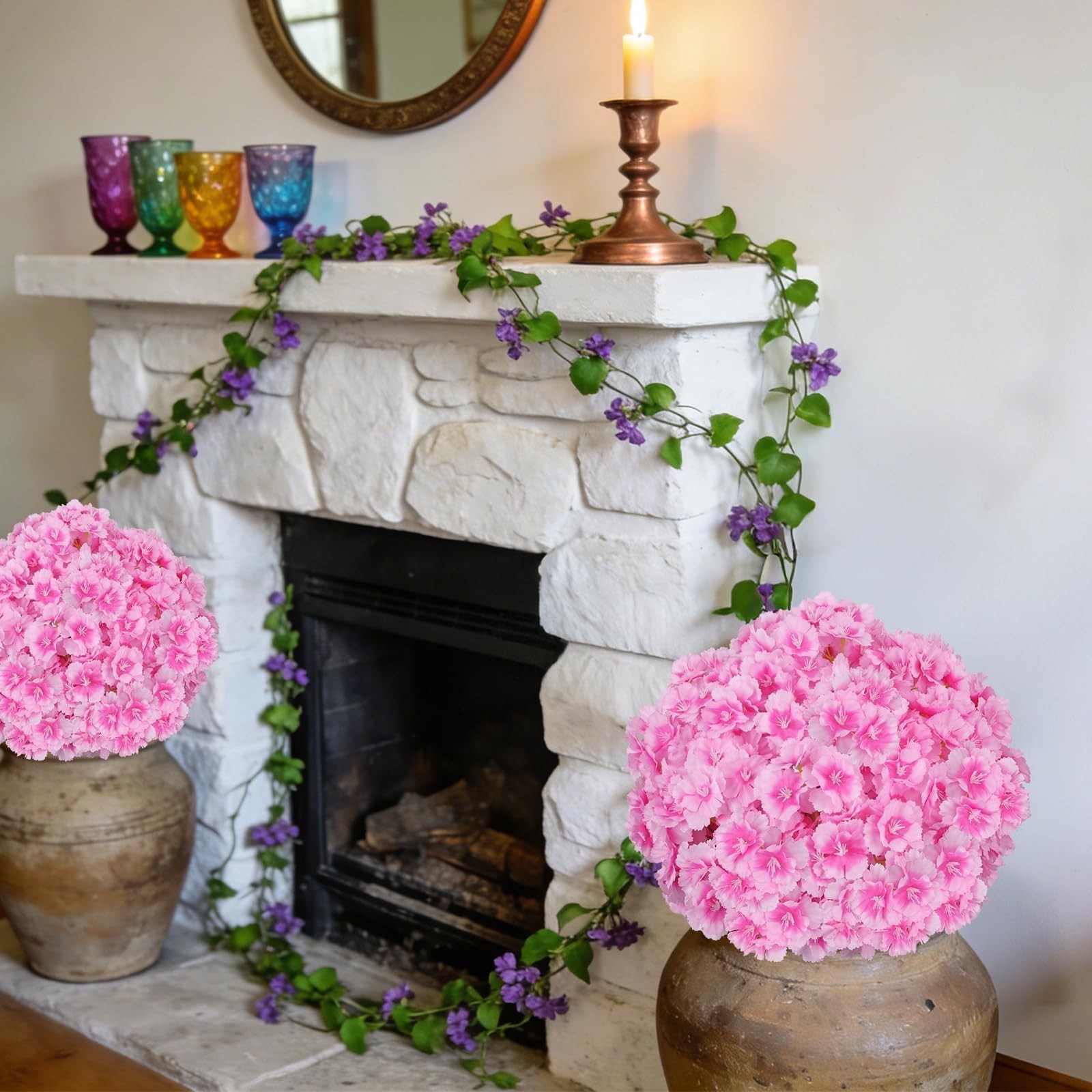 Zythrem Artificial Flowers Bushes for Outdoors Pink Artificial Boxwood Topiar…