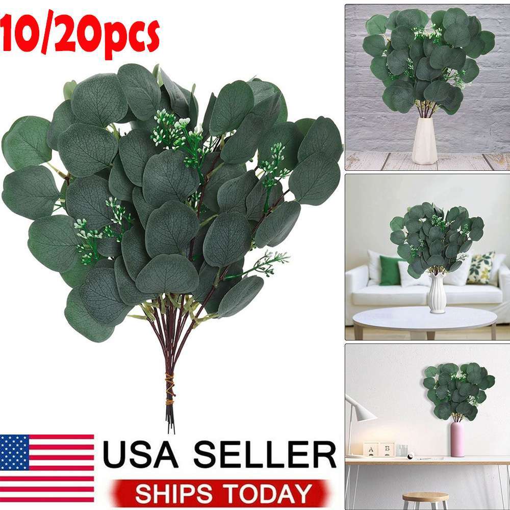 10/20 Artificial Eucalyptus Leaves Stems Garland Wreath Wedding Plant Home Decor