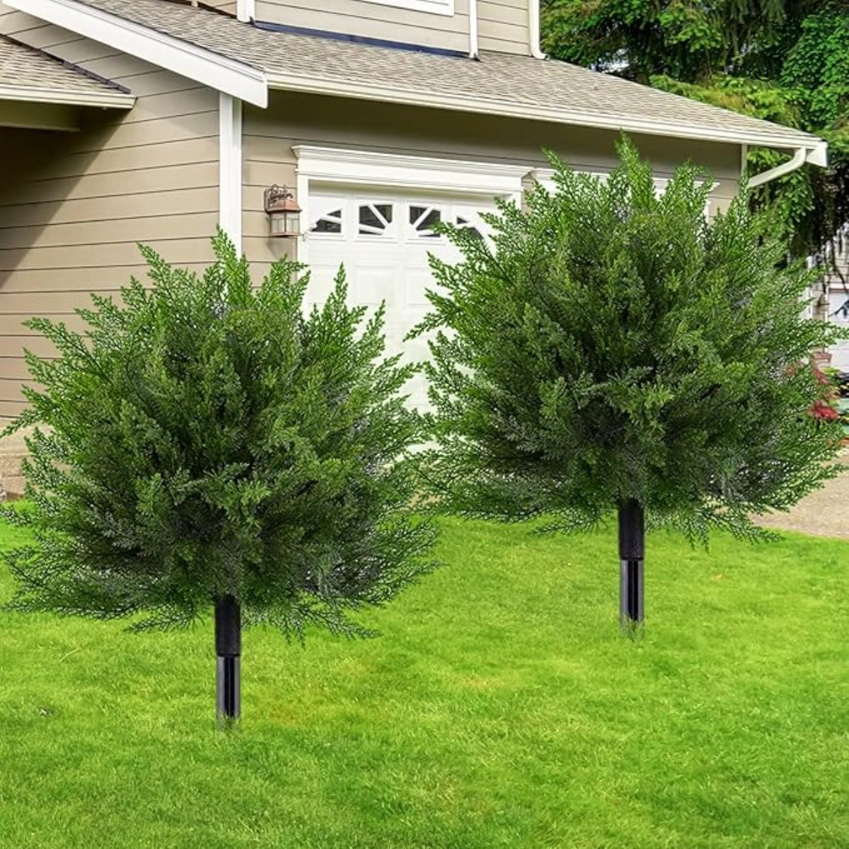 2Pc Artificial Cypress Topiary Tree Fake Faux Cedar F Porch Outdoor UV Resistant