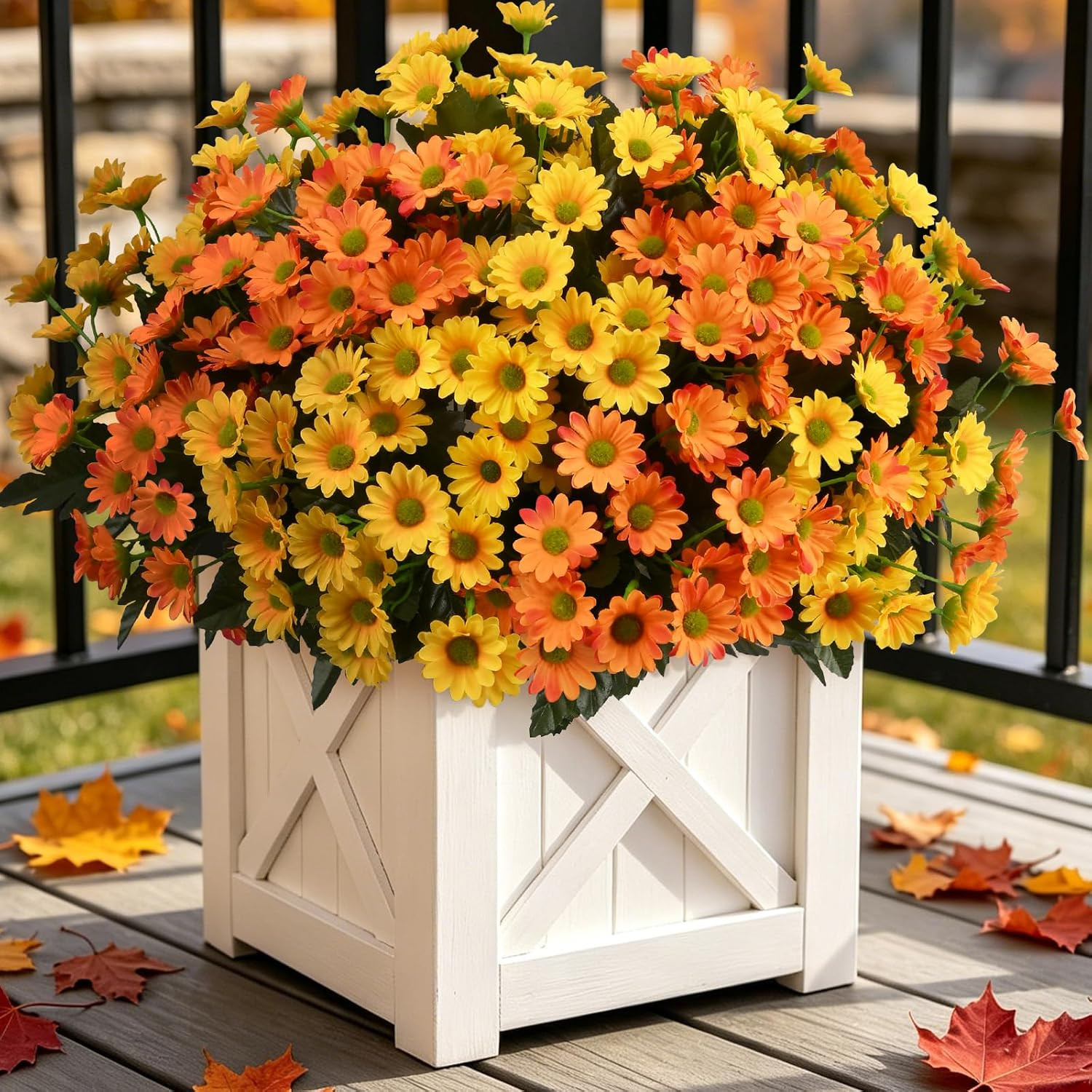 12 Bundles Fake Dasiy Artificial Mums Flowers for Outdoors Decoration