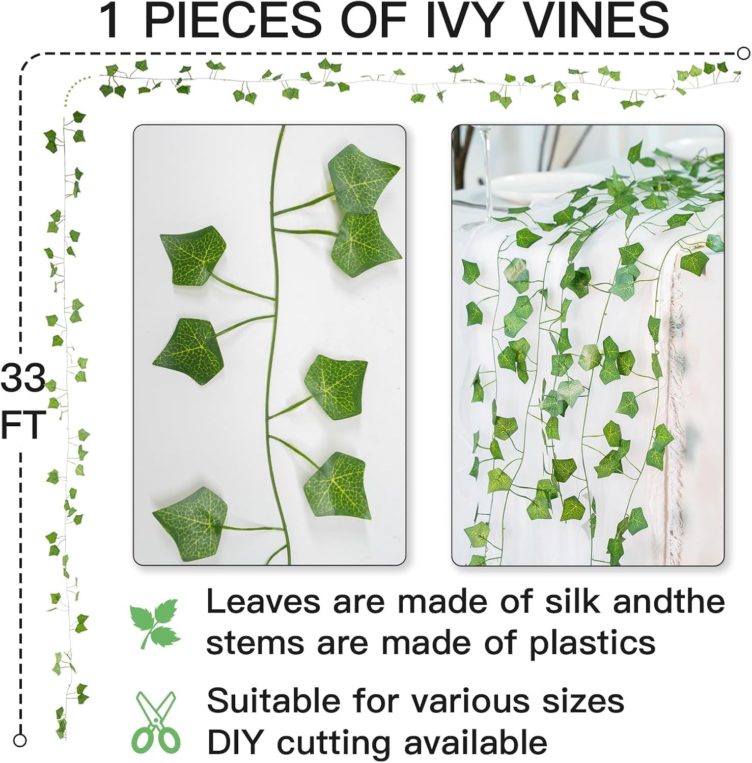 1 Pack 33 Feet Artificial Ivy Leaves Plants Fake Vines Greenery Hanging Garla…
