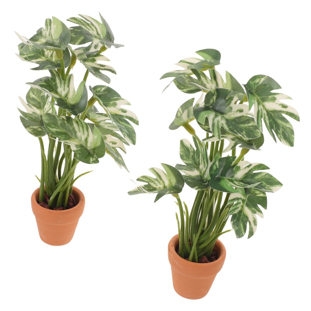 2 Pcs Artificial Simulation Green Plants Dollhouse Miniature Potted