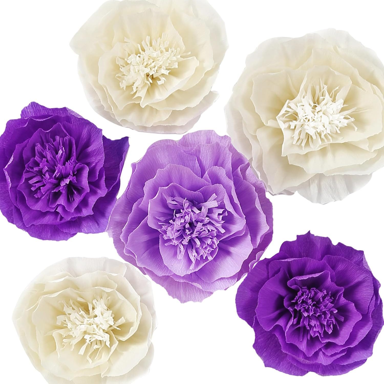 Paper Flower Decorations for Wall – Purple, Beige, Lavender Set of 6 for Wedding