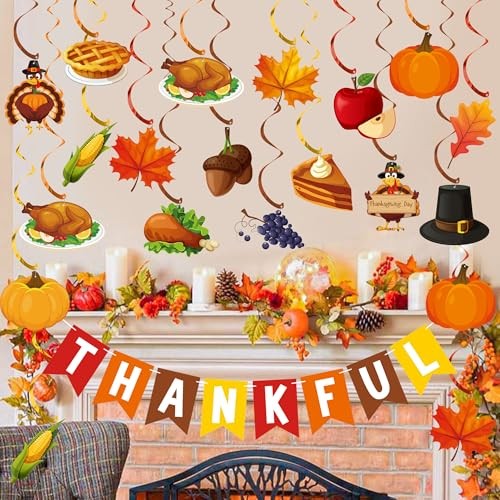 Thanksgiving Decorations Pre-strung Thankful Banner Turkey Pumpkin Maple