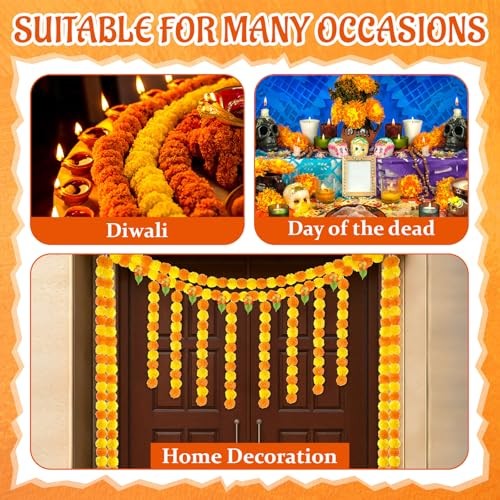 1 Set Artificial Marigold Flower Strands Tassel Garland for Diwali 5 Bell Style