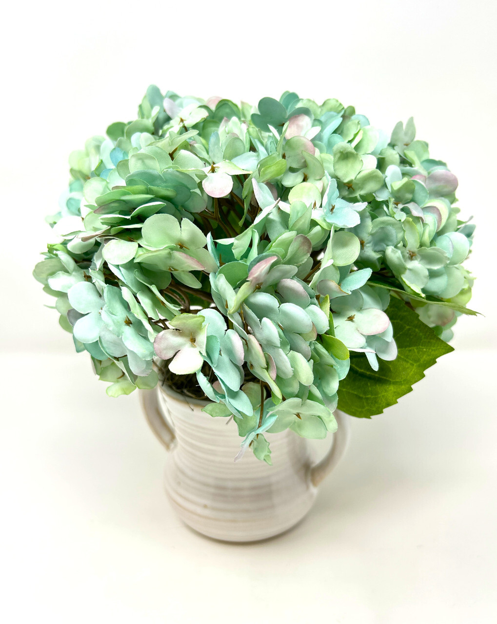 9″ Small Artificial Blue-Green Turquoise HYDRANGEA faux Silk flowers in White 2-
