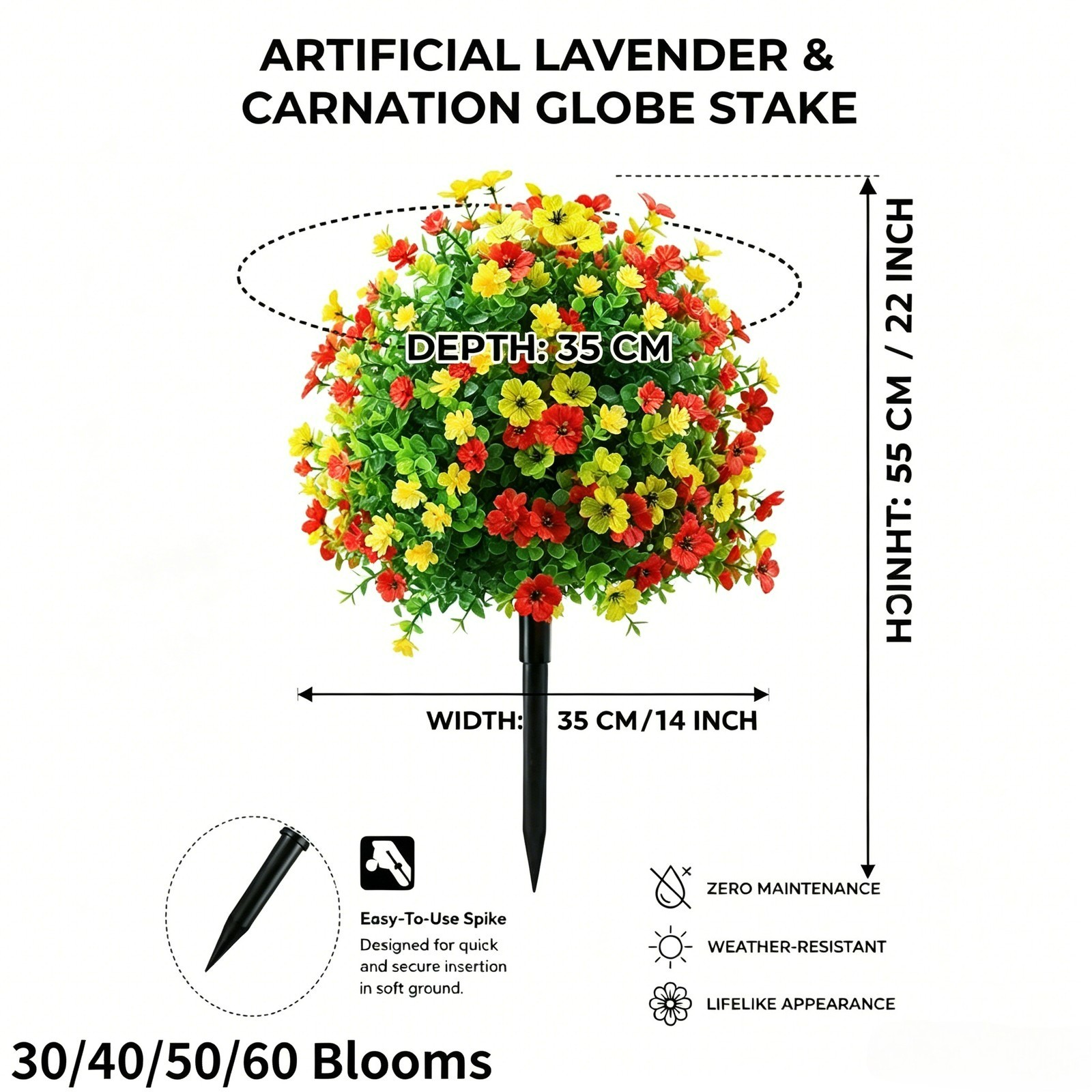 Red Yellow Artificial Fake Flowers with Stake Home Garden Outdoor Garden Decor