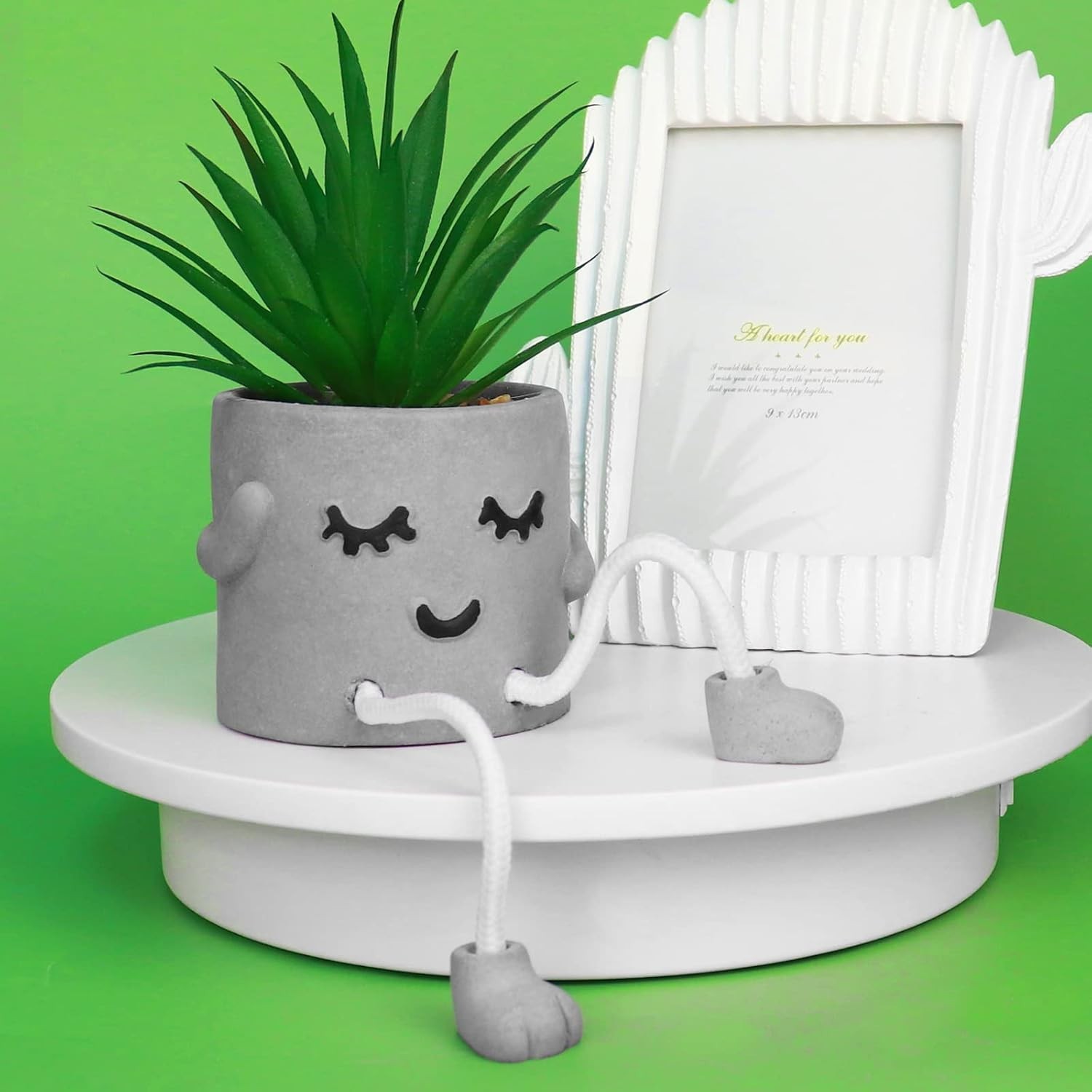 Small Decorative Fake Succulent Plant in Cement Pot – Ideal for Shelf Accent